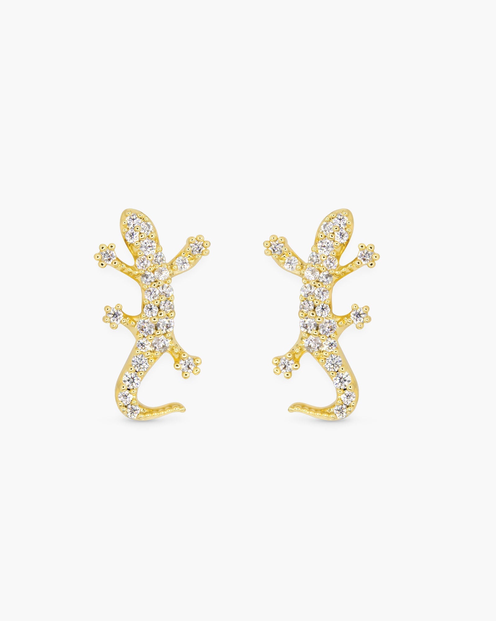 Gold CZ Mini Lizard Earrings