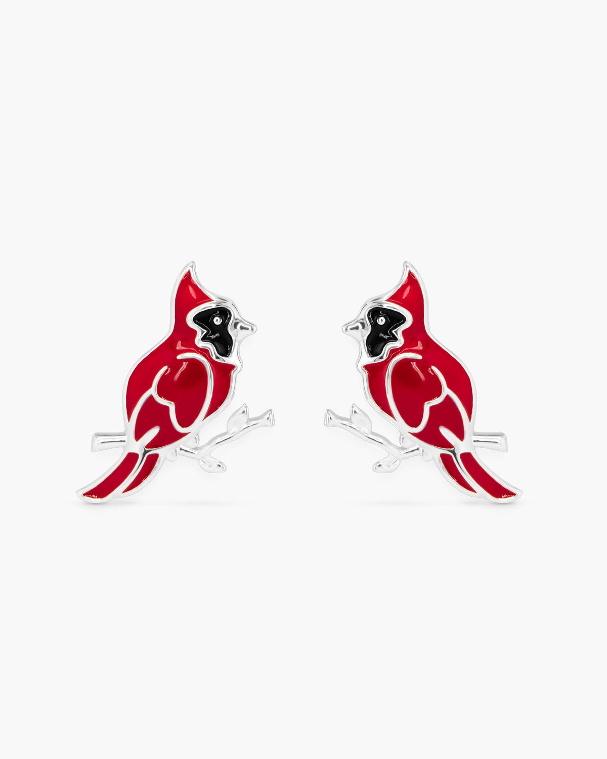 Silver Enamel Cardinal Stud Earrings