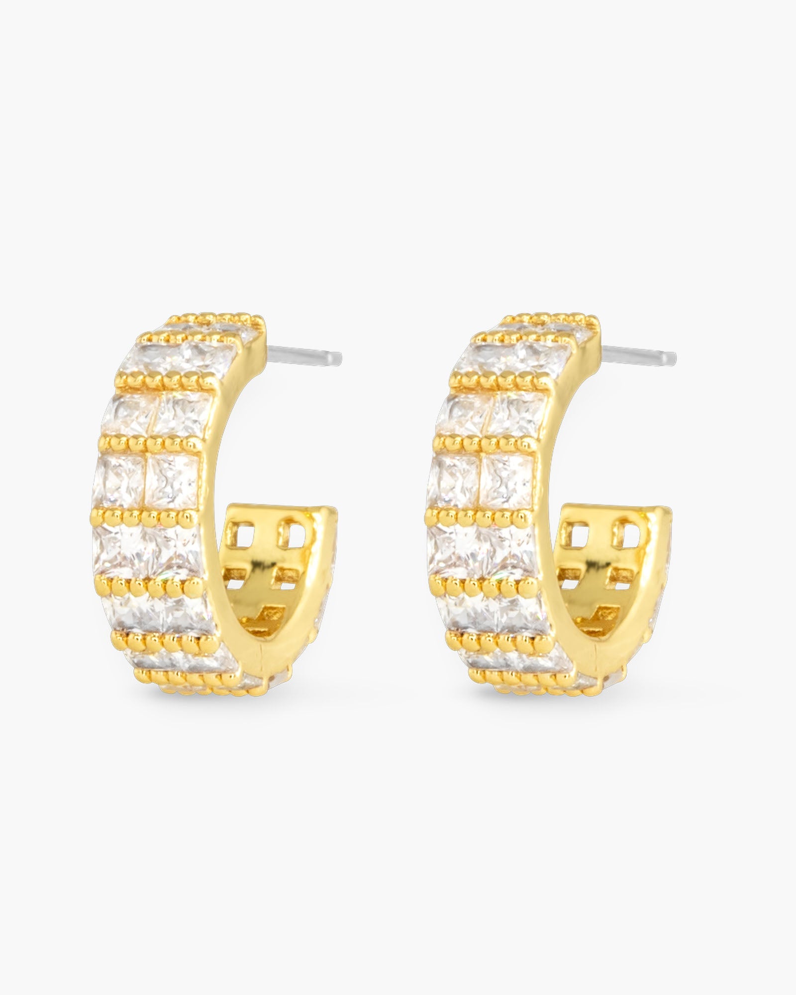 Gold CZ Double Wide Hoop Earrings