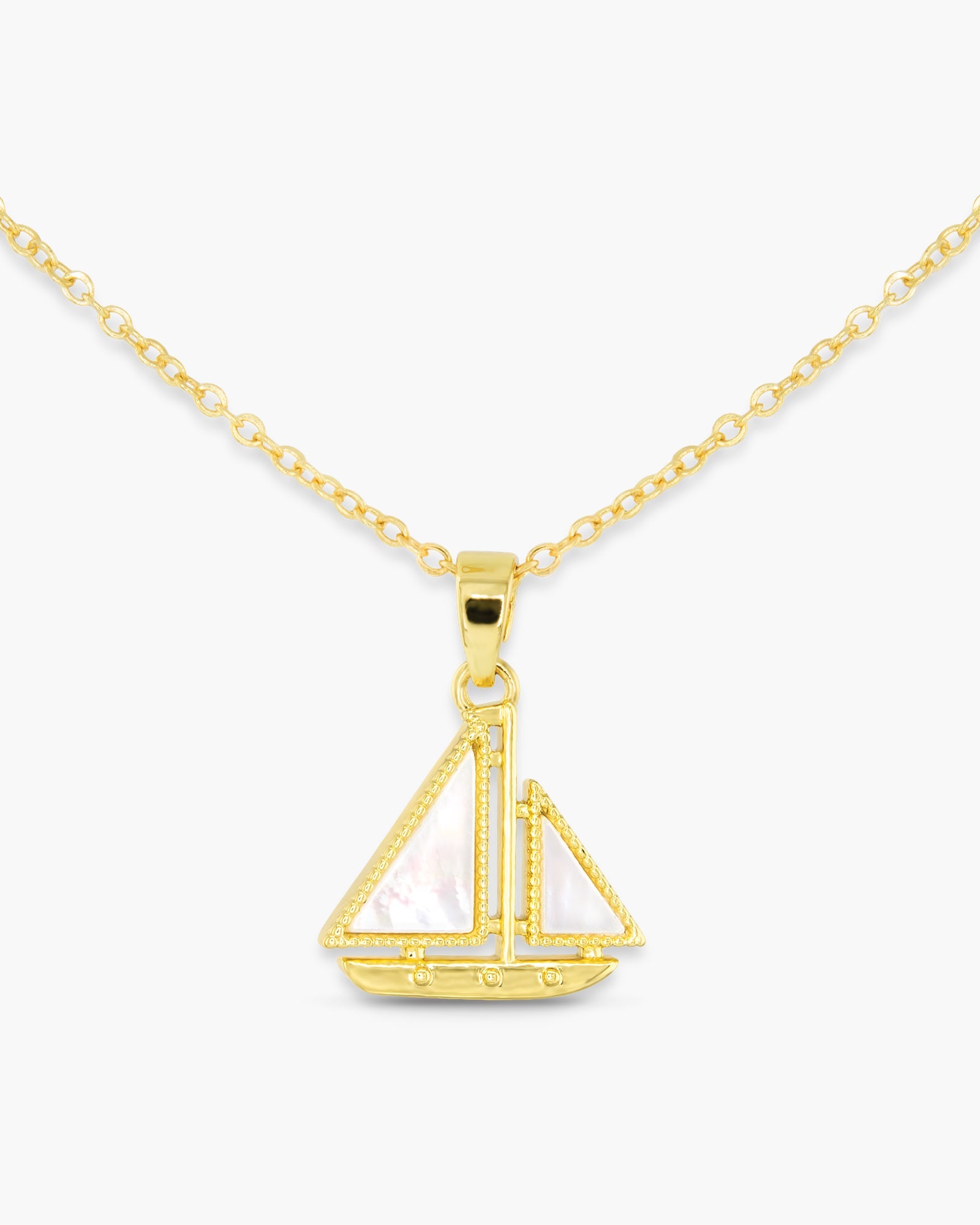 Shimmering Gold Pearl Sailboat Necklace