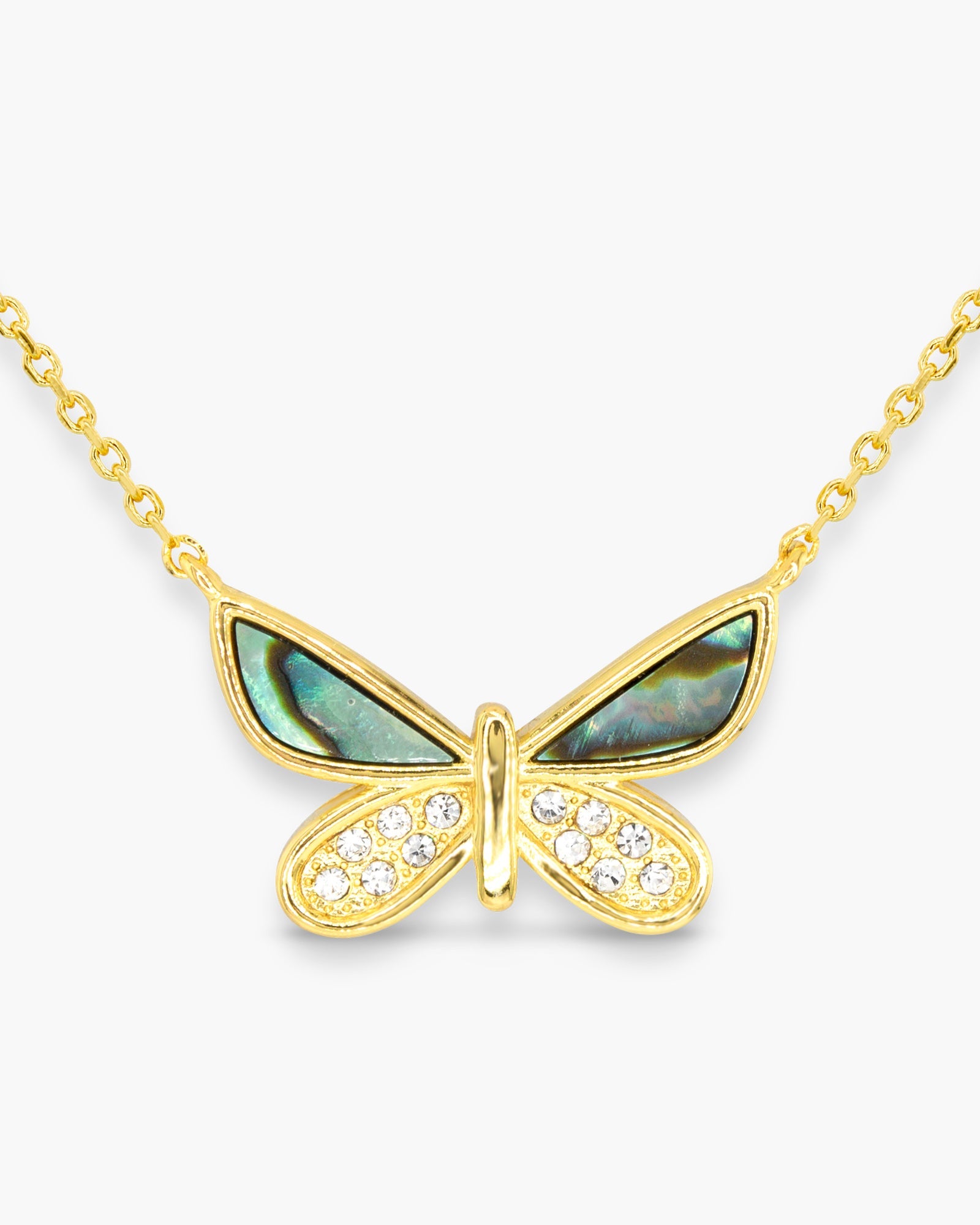 Gold CZ & Grey MOP Butterfly Necklace