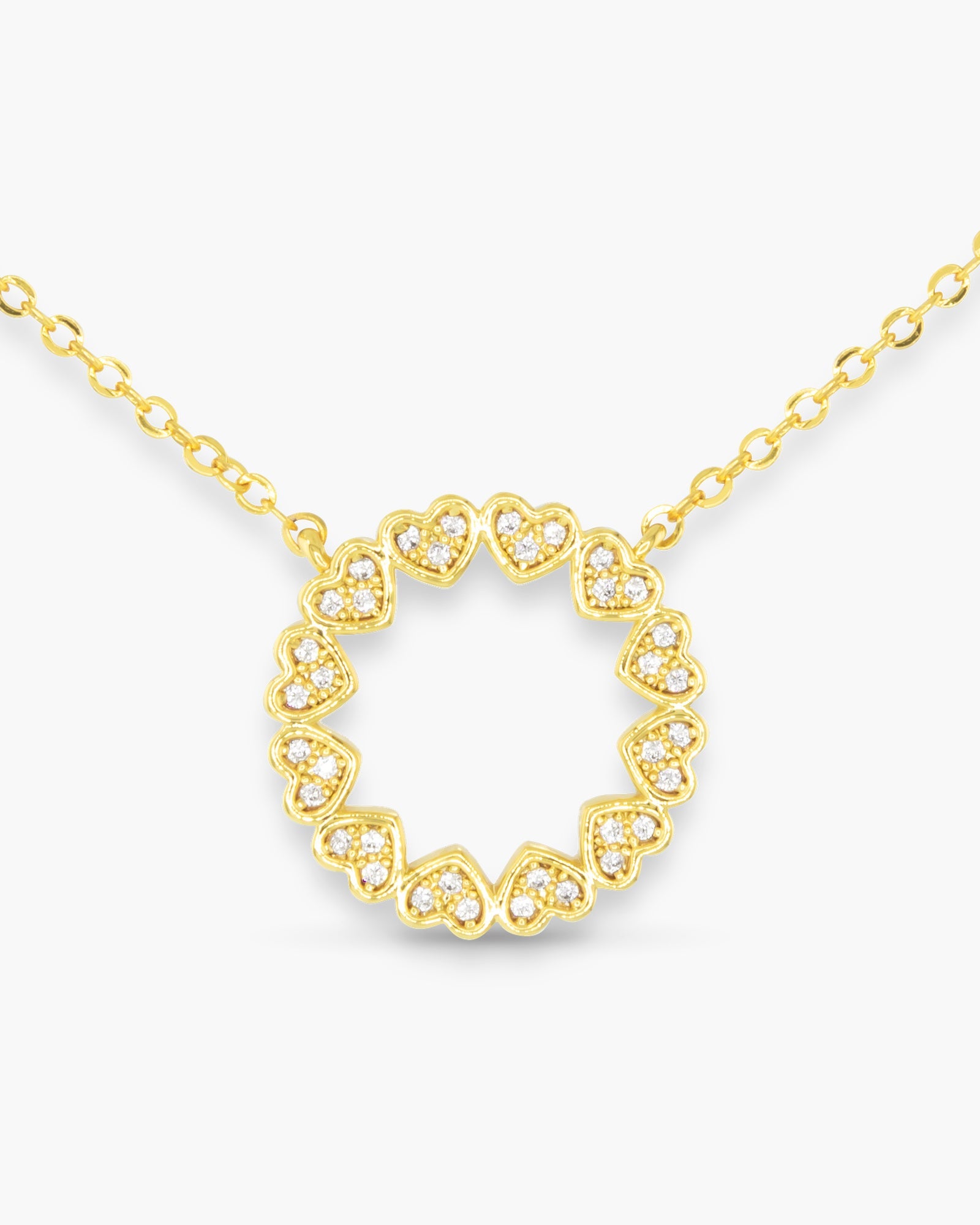 Gold CZ Station Heart Circle Necklace