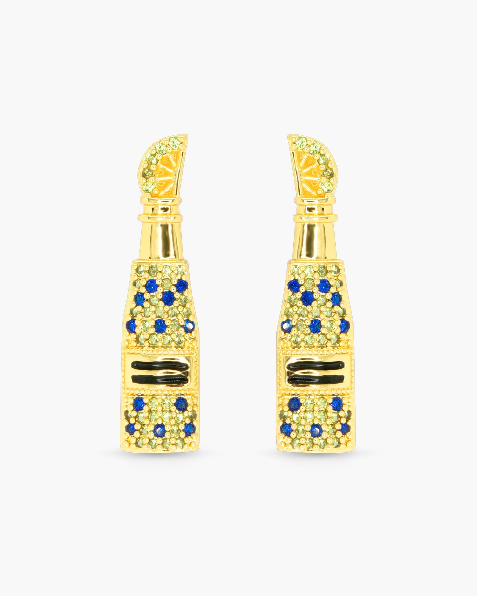 Gold CZ Bottle & Lime Earrings