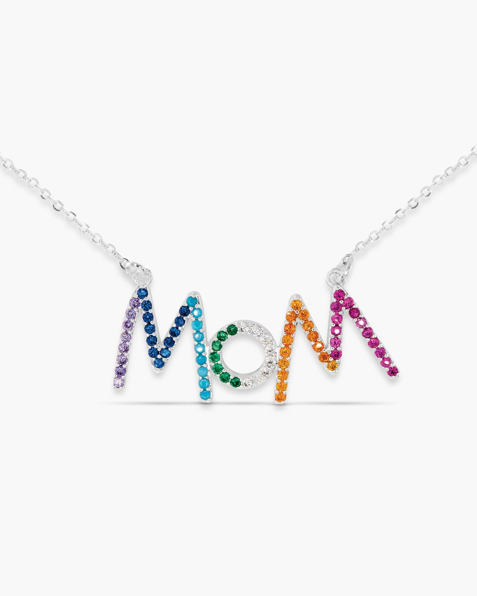 Silver CZ Multi Color MOM Necklace
