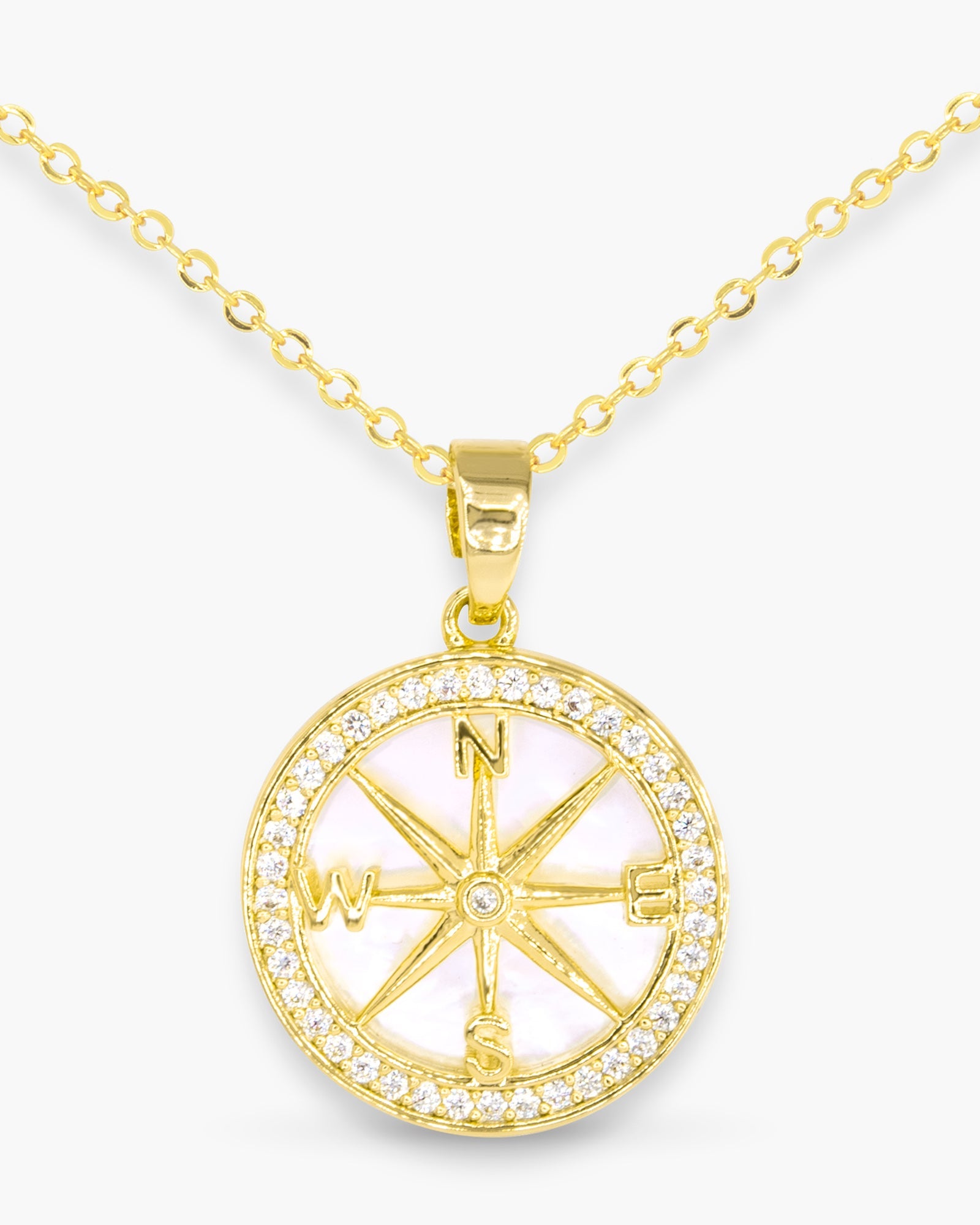 CZ & MOP Compass Necklace