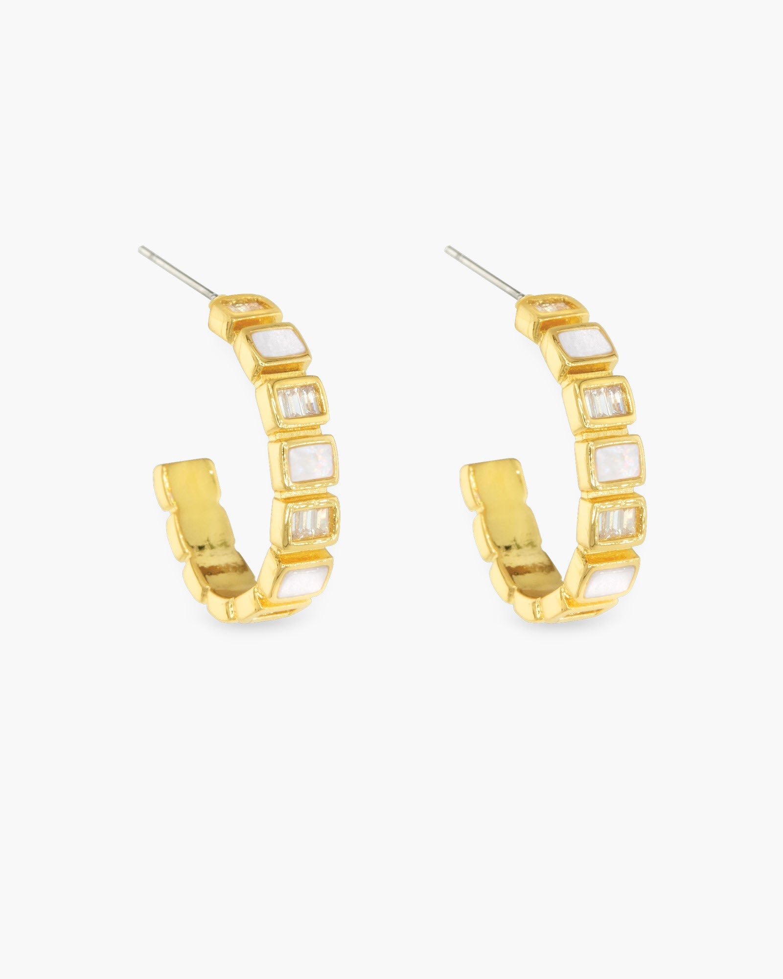 Gold CZ & MOP Bezel Set Hoop Earrings
