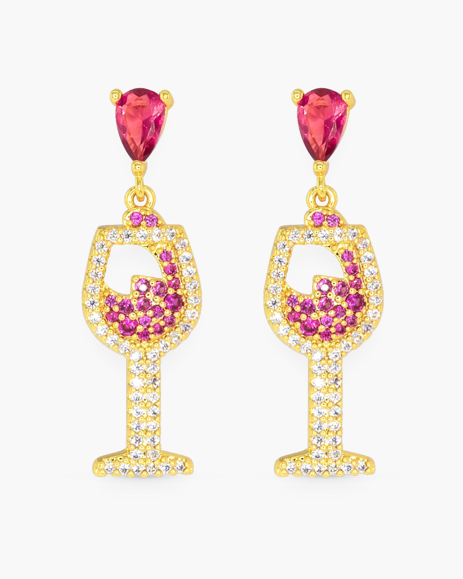 Gold CZ Red Wine Earrings