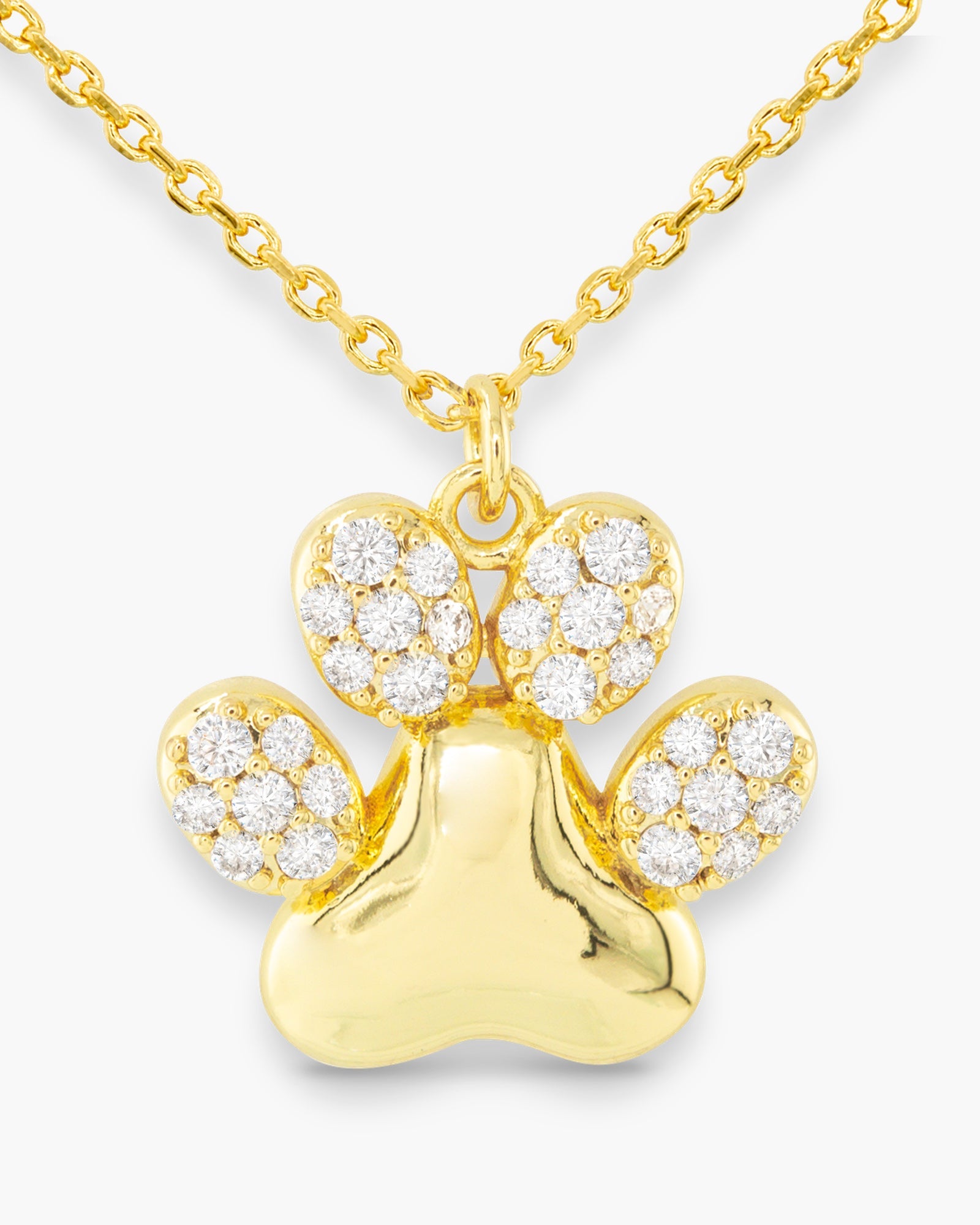 Gold CZ Paw Print Necklace