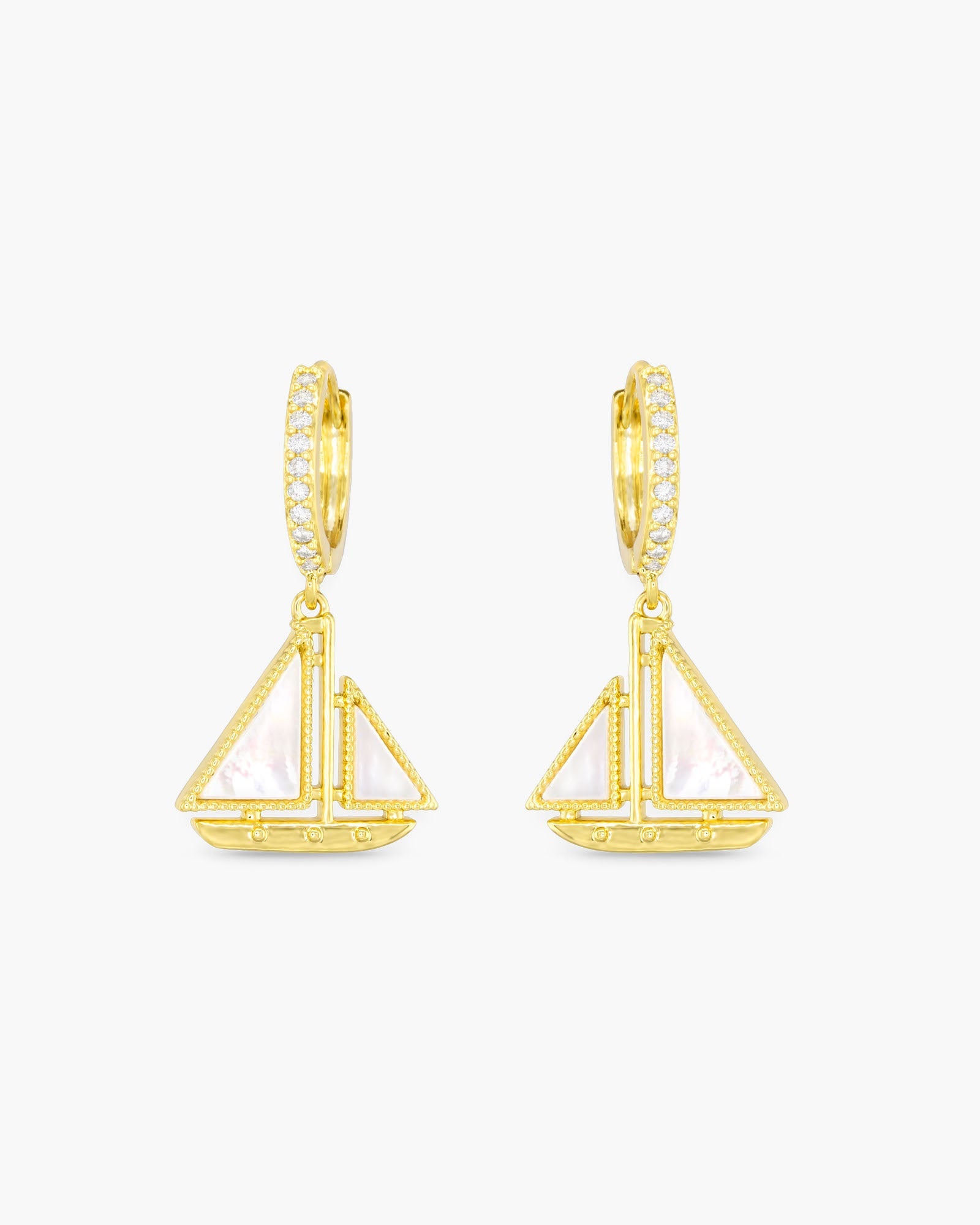 Gold CZ & MOP Sailboat Earrings