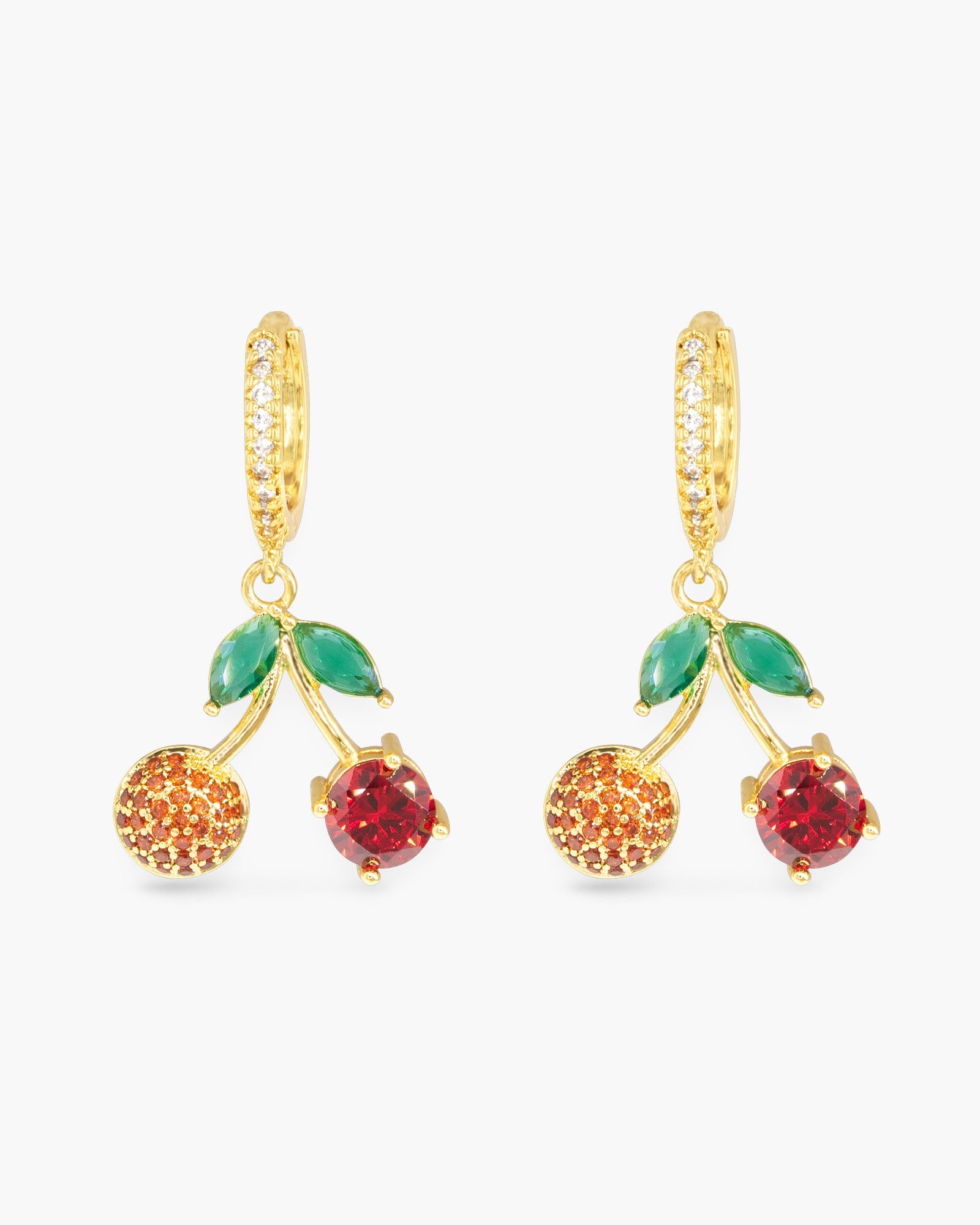 Gold CZ Cherry Hoop Earrings