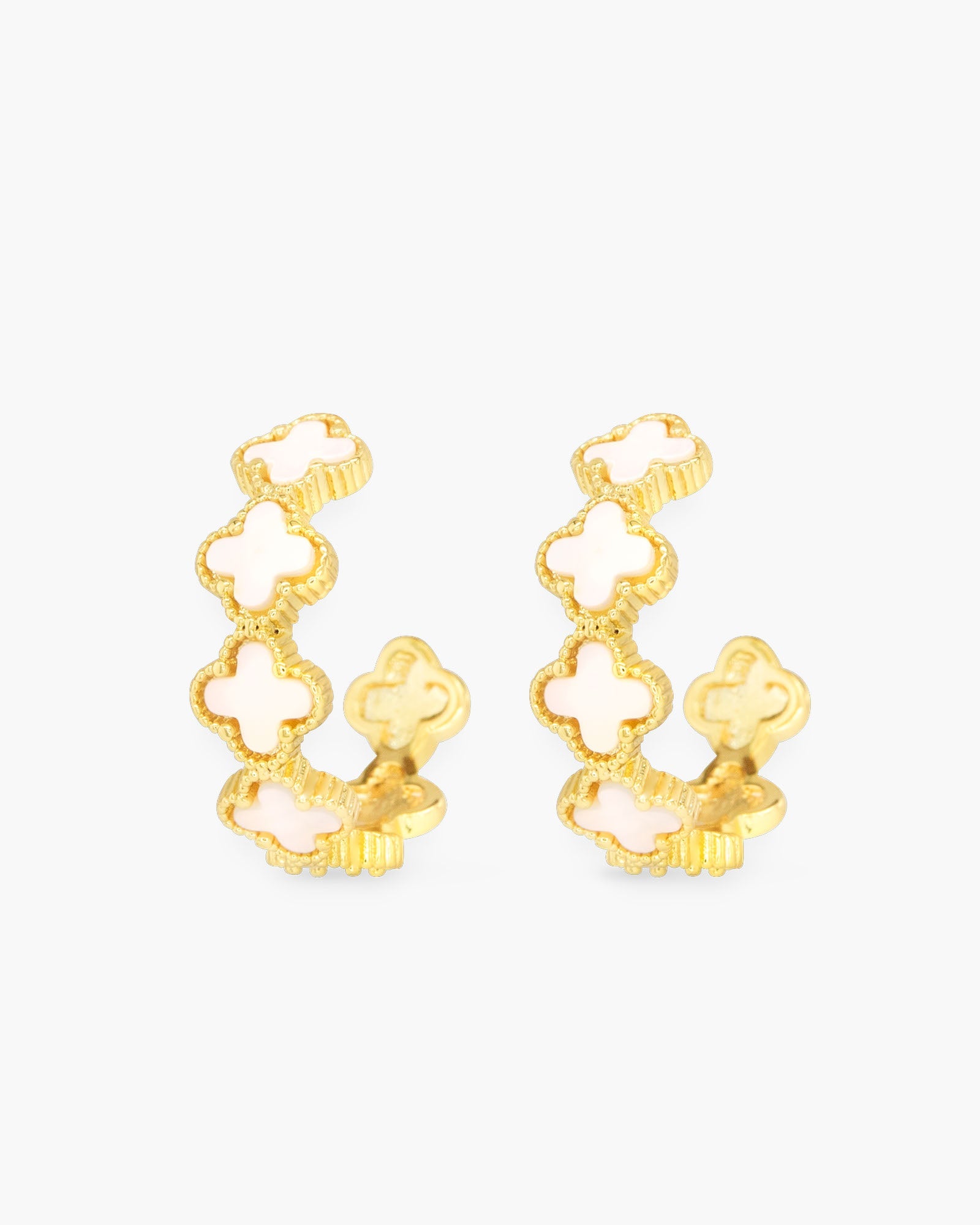 Gold MOP Clover Hoop Earrings