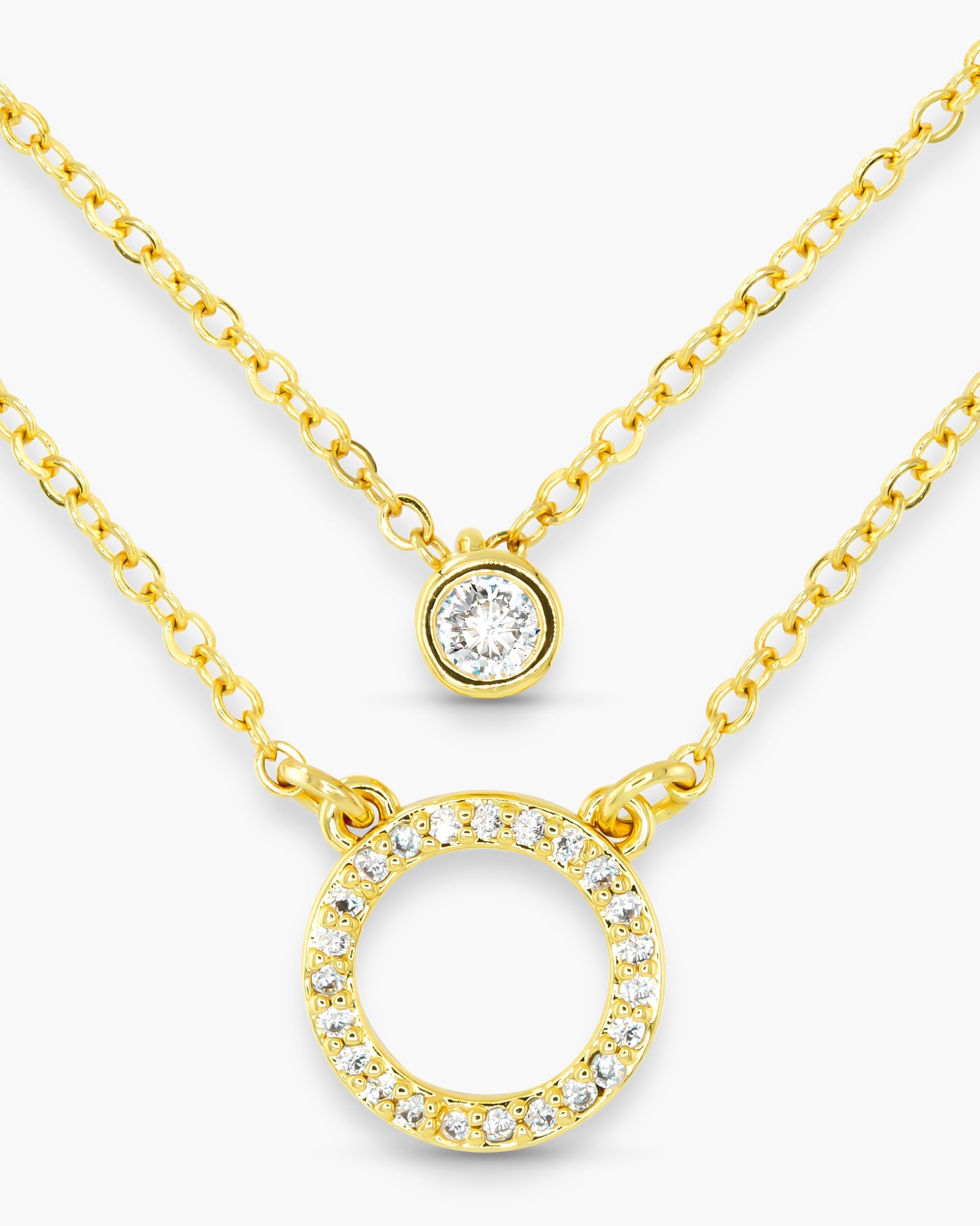 Gold CZ Duo Pendant Necklace