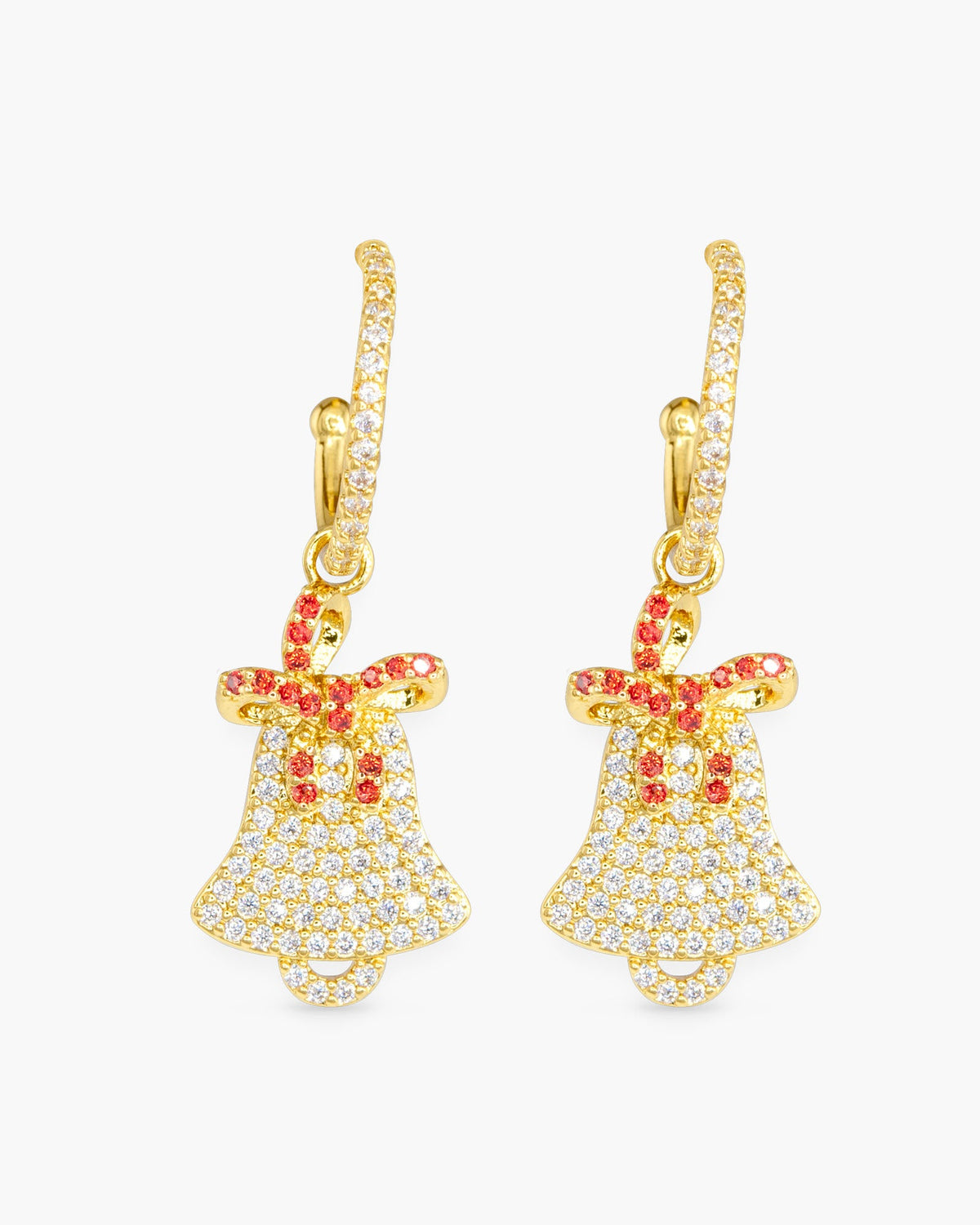 Gold CZ Bell Hoop Earrings