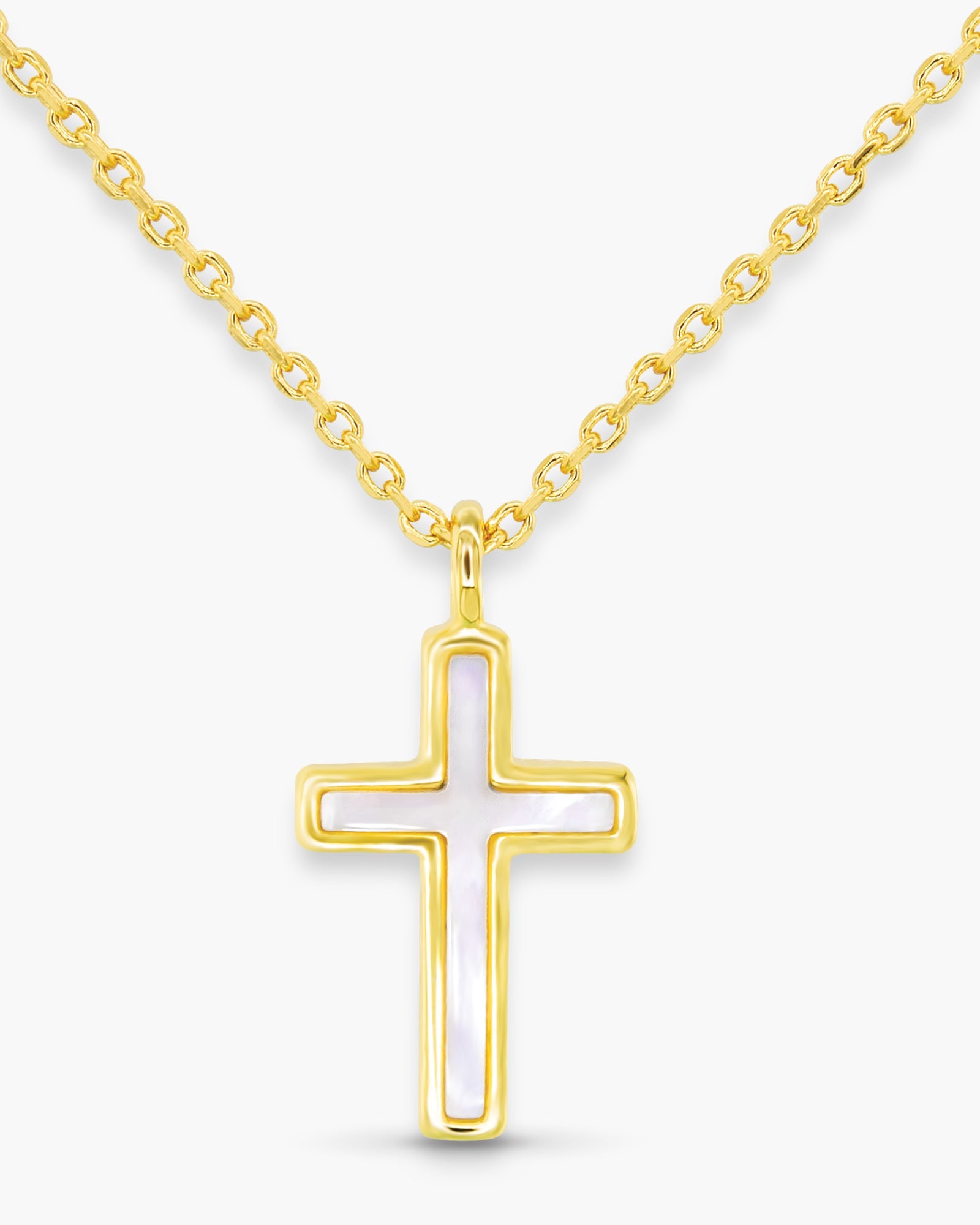 Gold MOP Channel Inset Cross Necklace