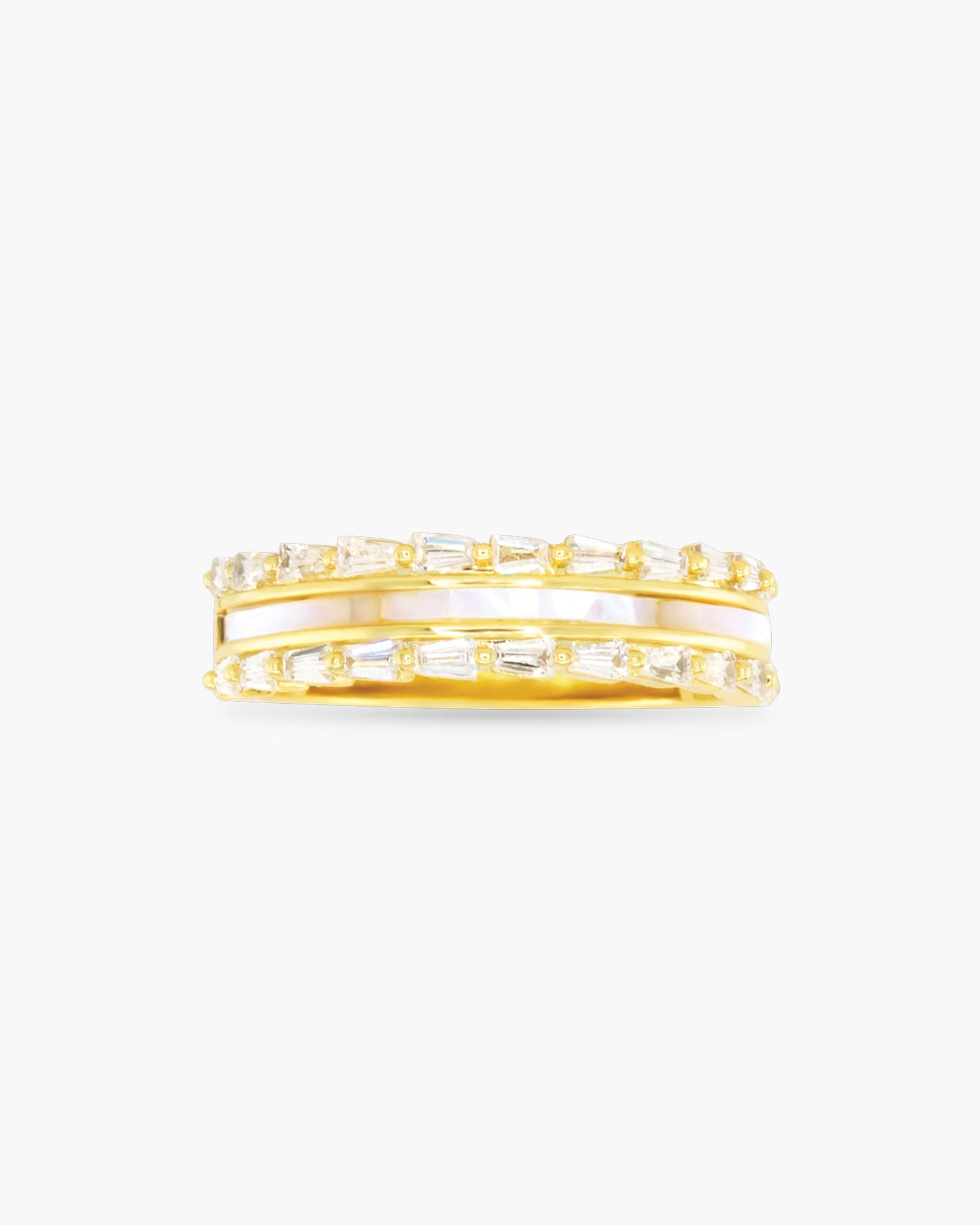 Gold CZ & MOP Three Row Ring