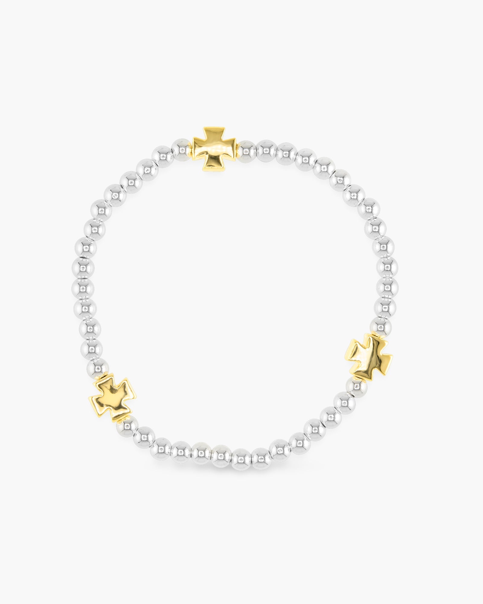 Stackable Beaded Bracelets with Gold Crosses