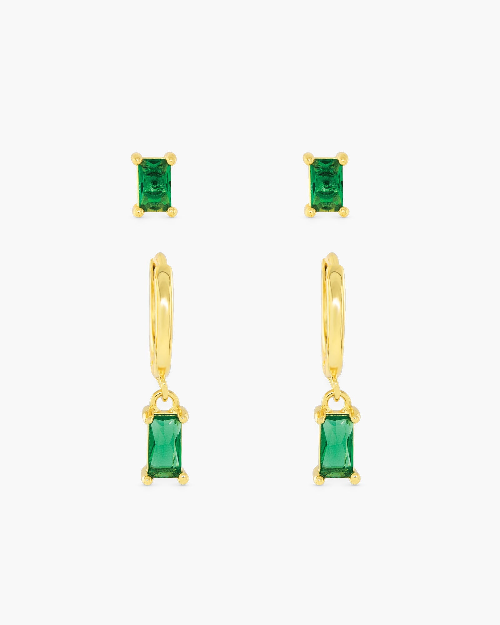 Gold CZ Emerald Duo Earrings