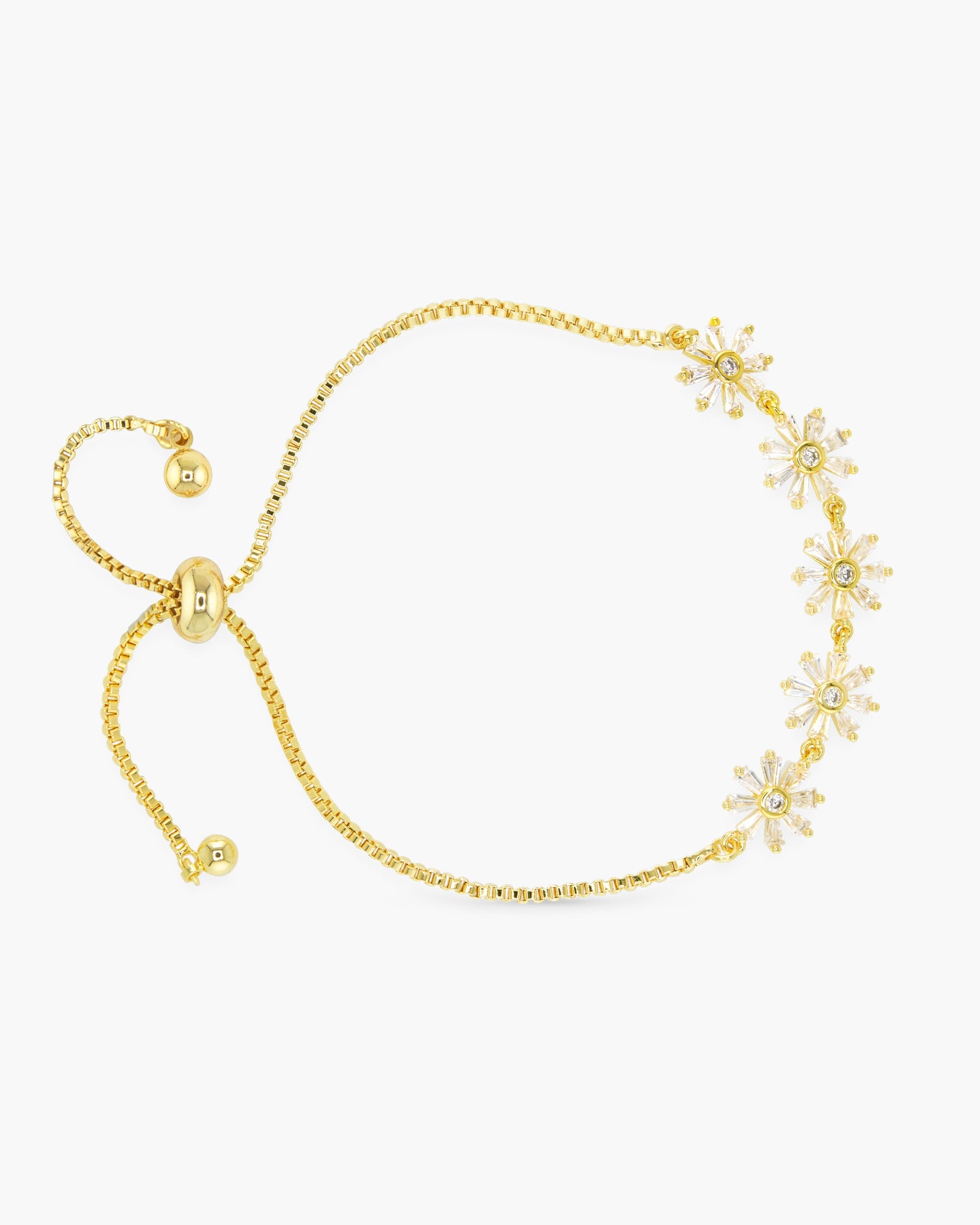 Gold CZ Flower Pull Cord Bracelet