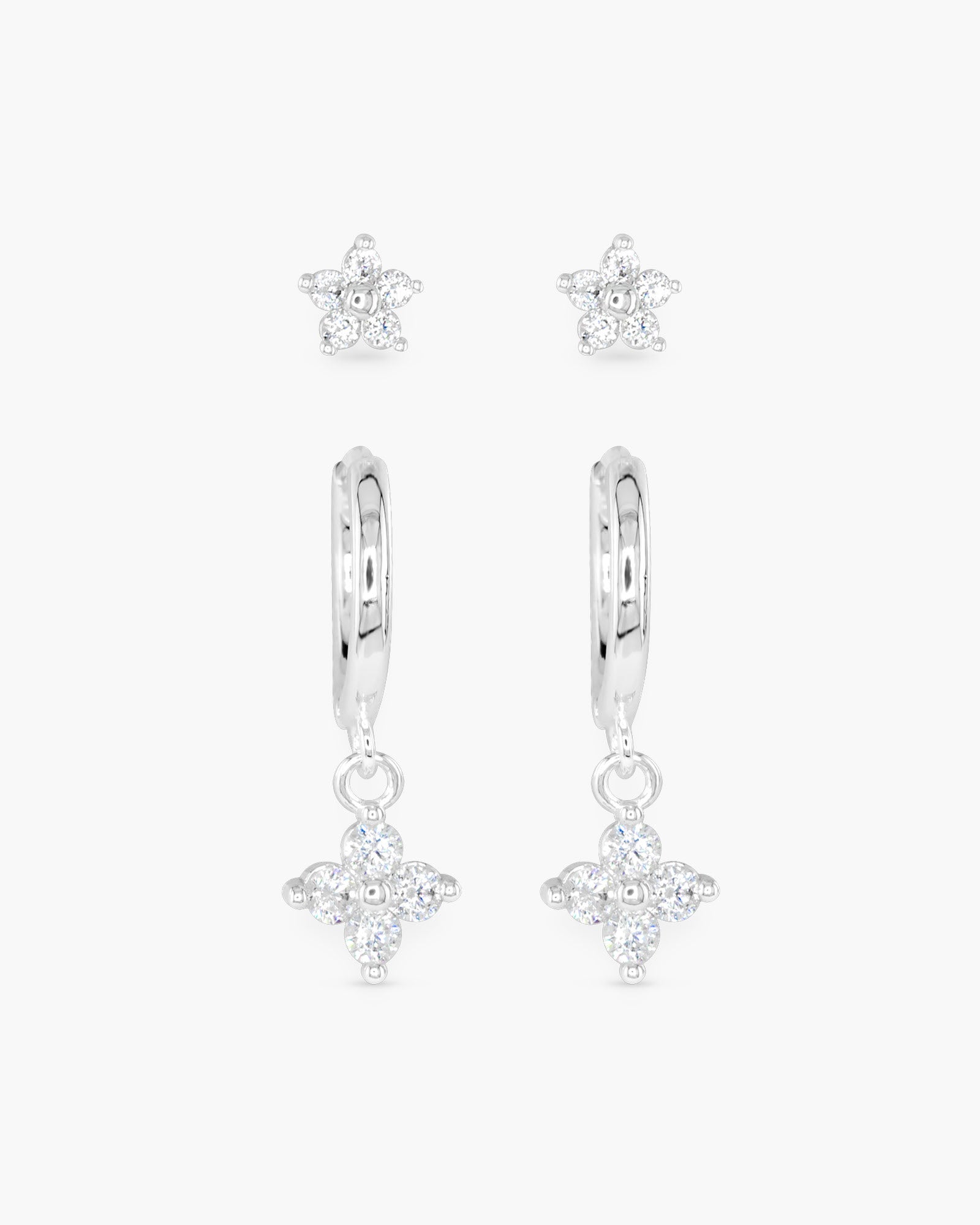 Silver CZ Duo Earrings