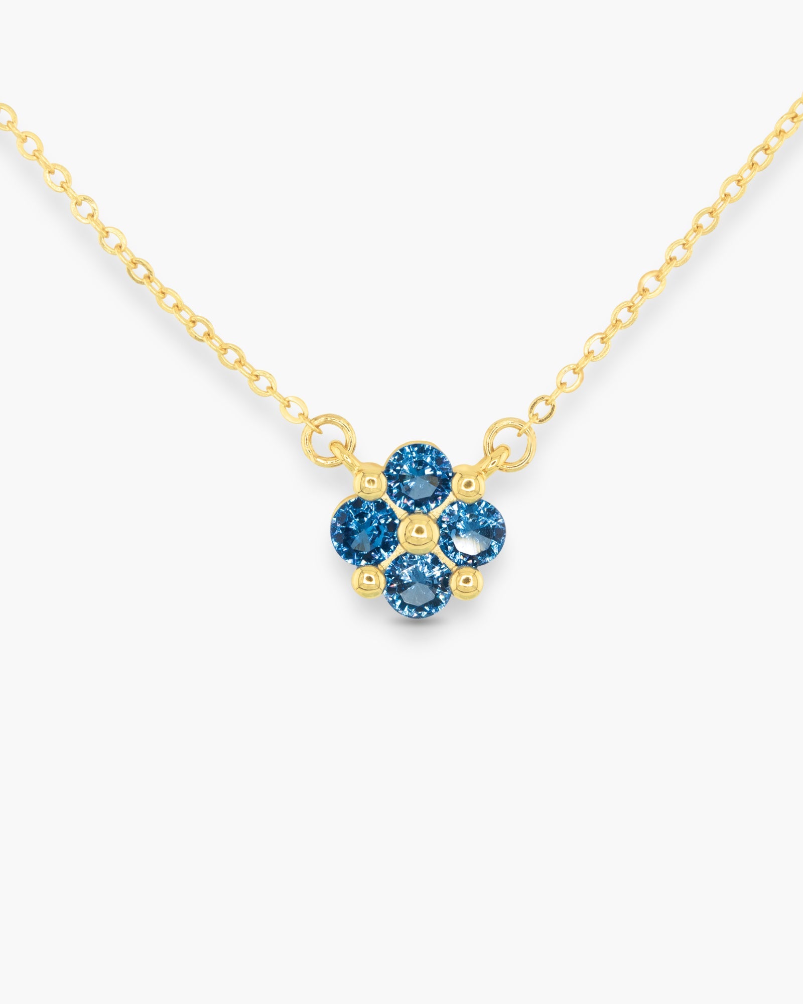 Gold CZ Blue Clover Necklace