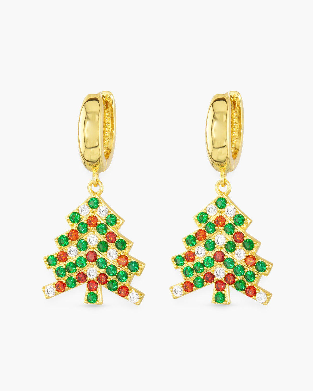 Gold CZ Red & Green Christmas Earrings