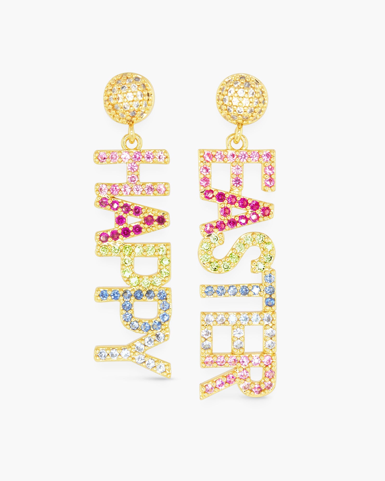 Gold CZ Happy Easter Earrings