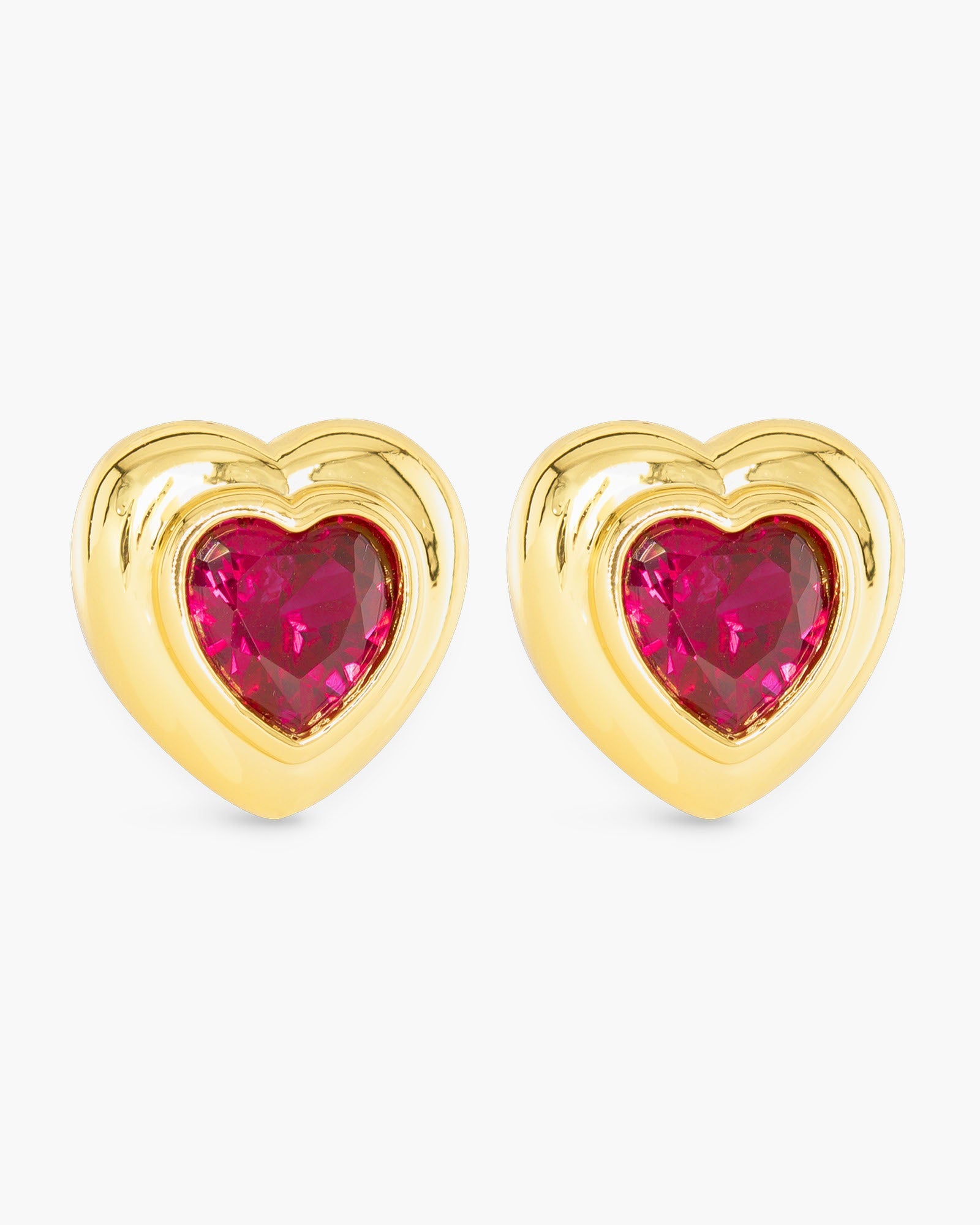 Gold CZ Pink Heart Bezel Stud Earring