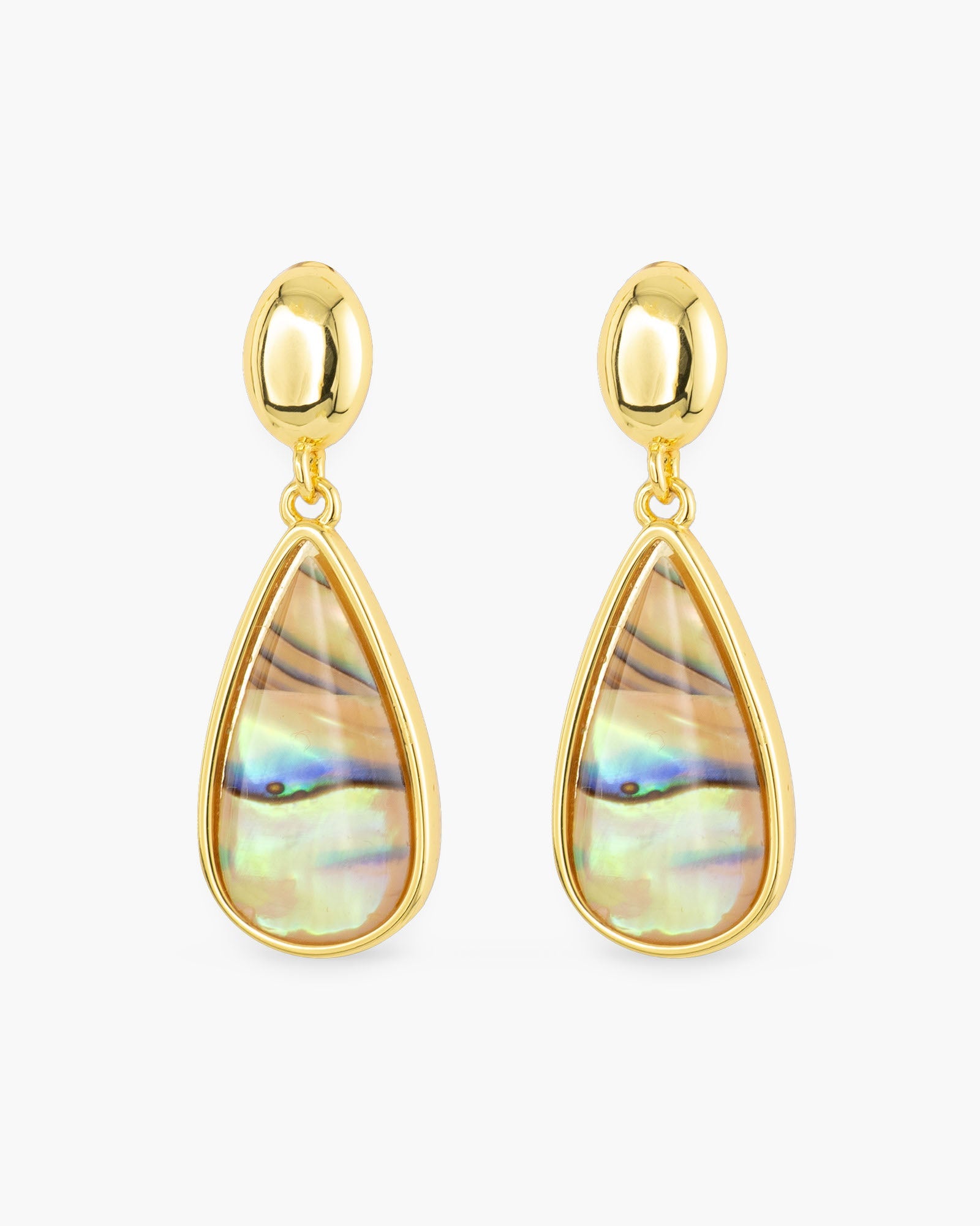 Gold Abalone Teardrop Drop Earrings