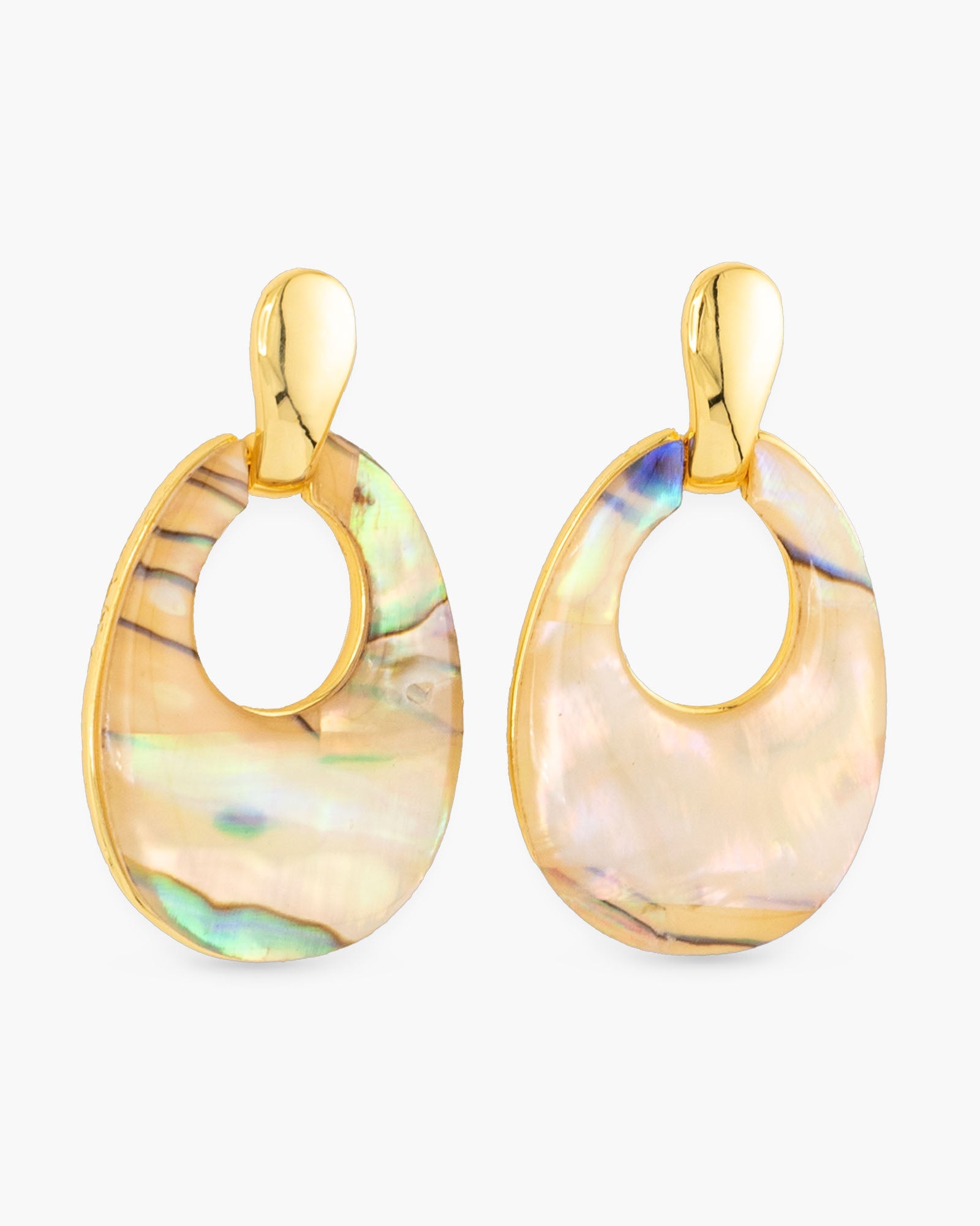 Gold Abalone Oval Large Drop Earrings