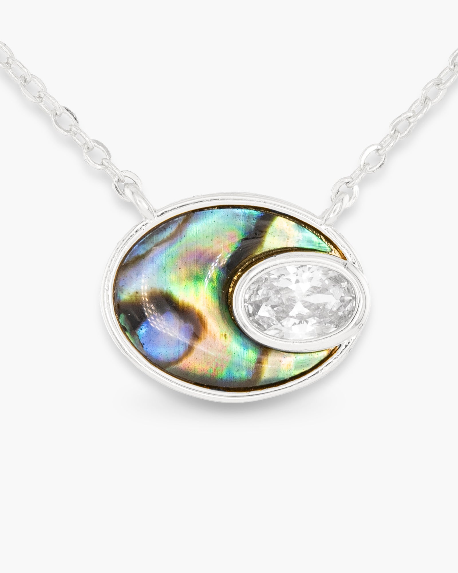 Silver Abalone & CZ Blue Oval Small Necklace