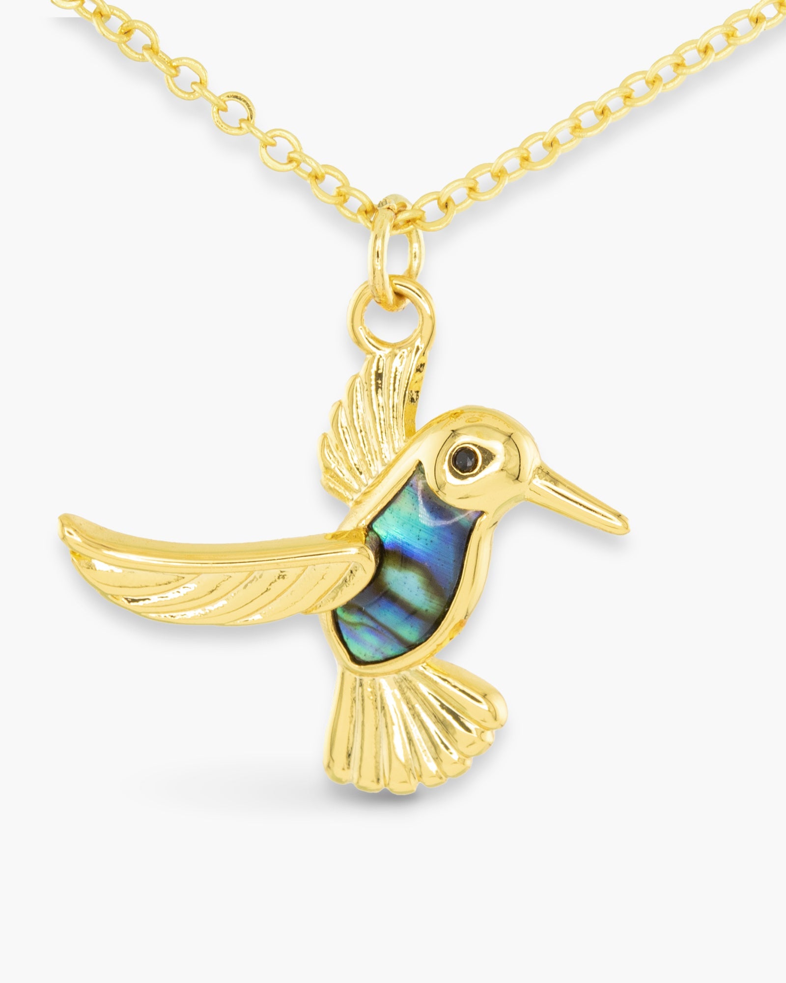 Gold Abalone Blue Hummingbird Necklace