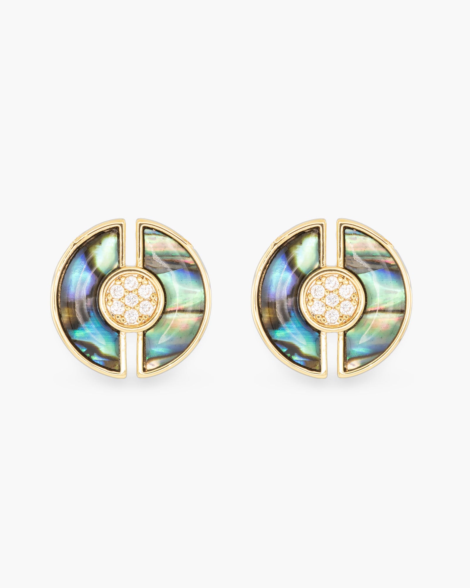 Abalone & CZ Blue Circle Earrings