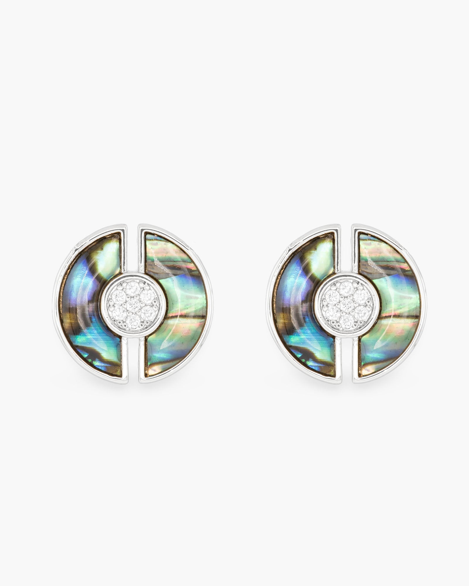Abalone & CZ Blue Circle Earrings