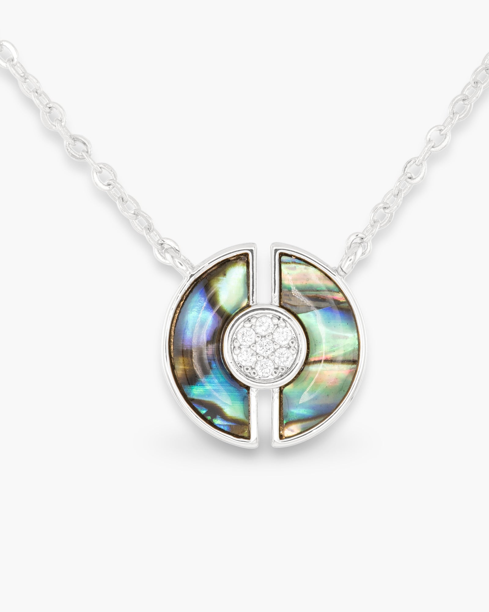 Silver Abalone & CZ Blue Circle Necklace