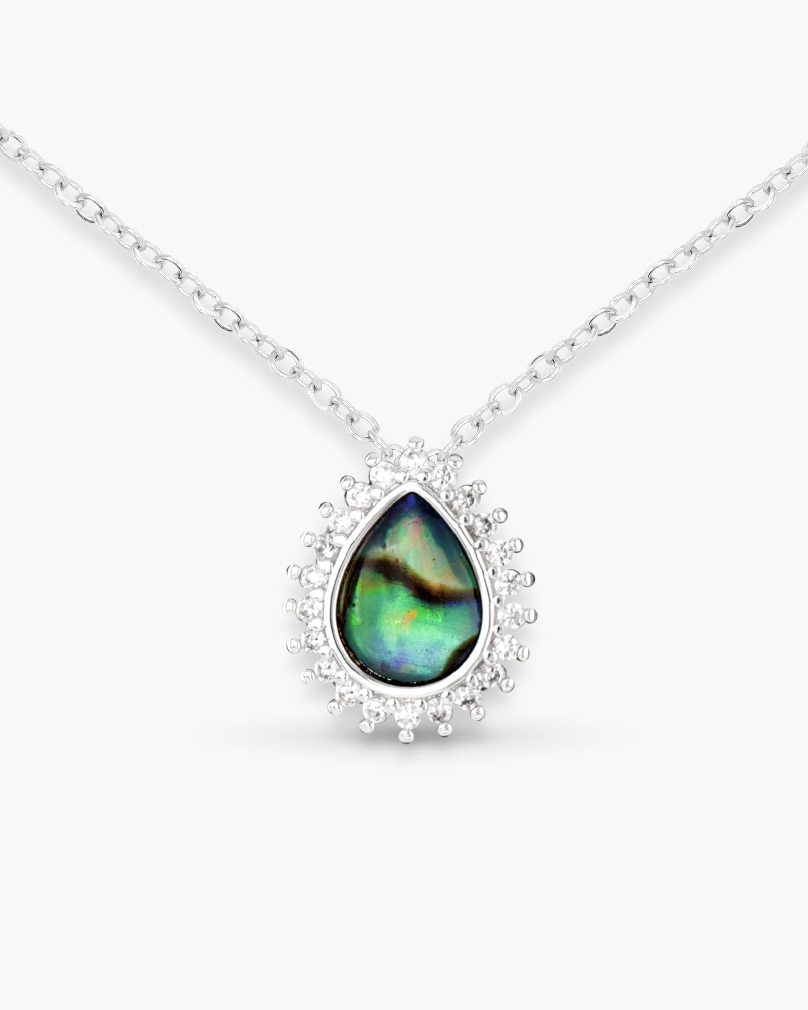 Abalone & CZ Blue Pear Small Necklace