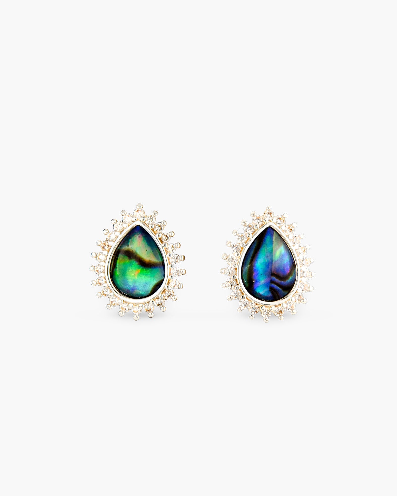 Abalone & CZ Blue Pear Small Earrings