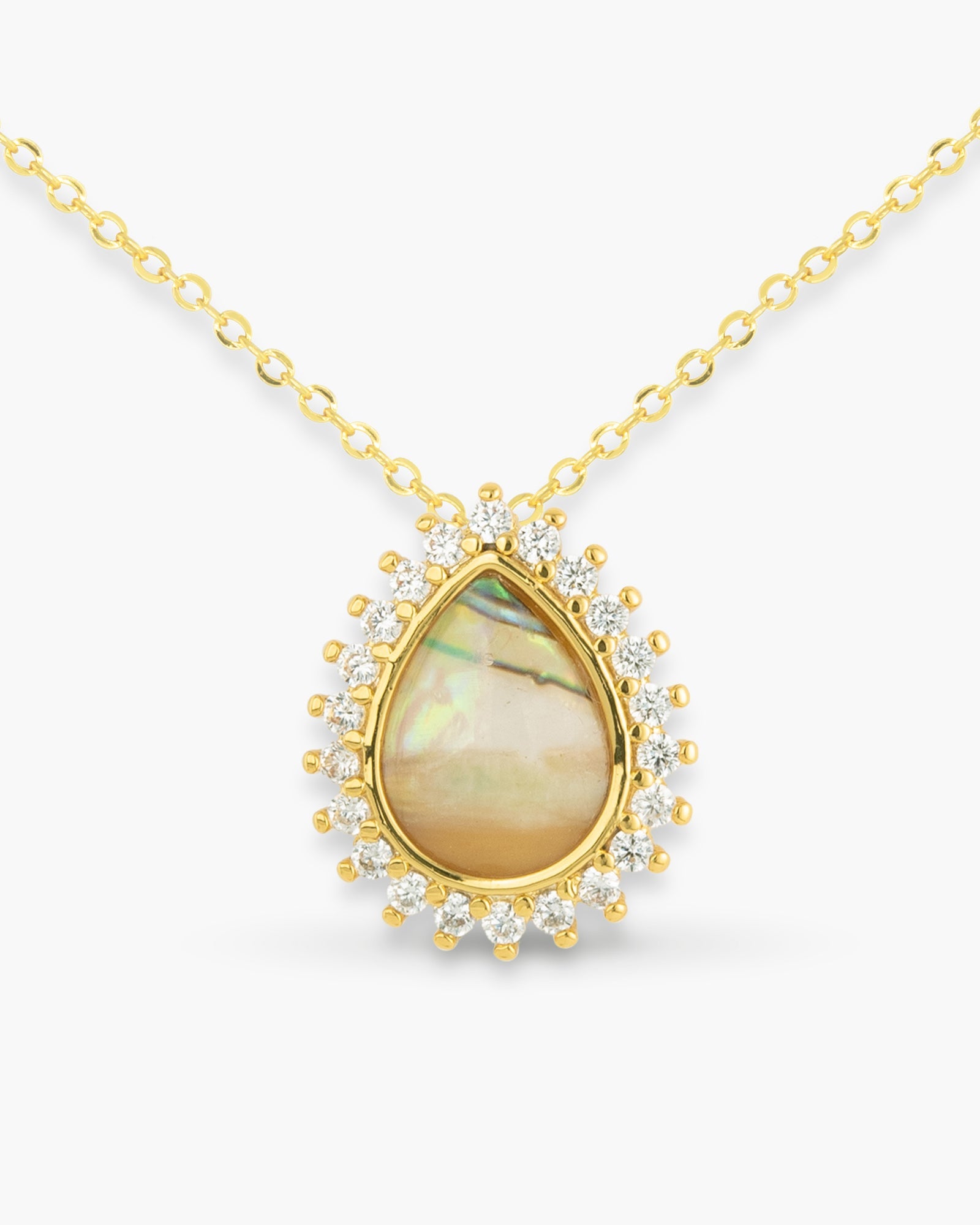 Abalone & CZ Blue Pear Small Necklace