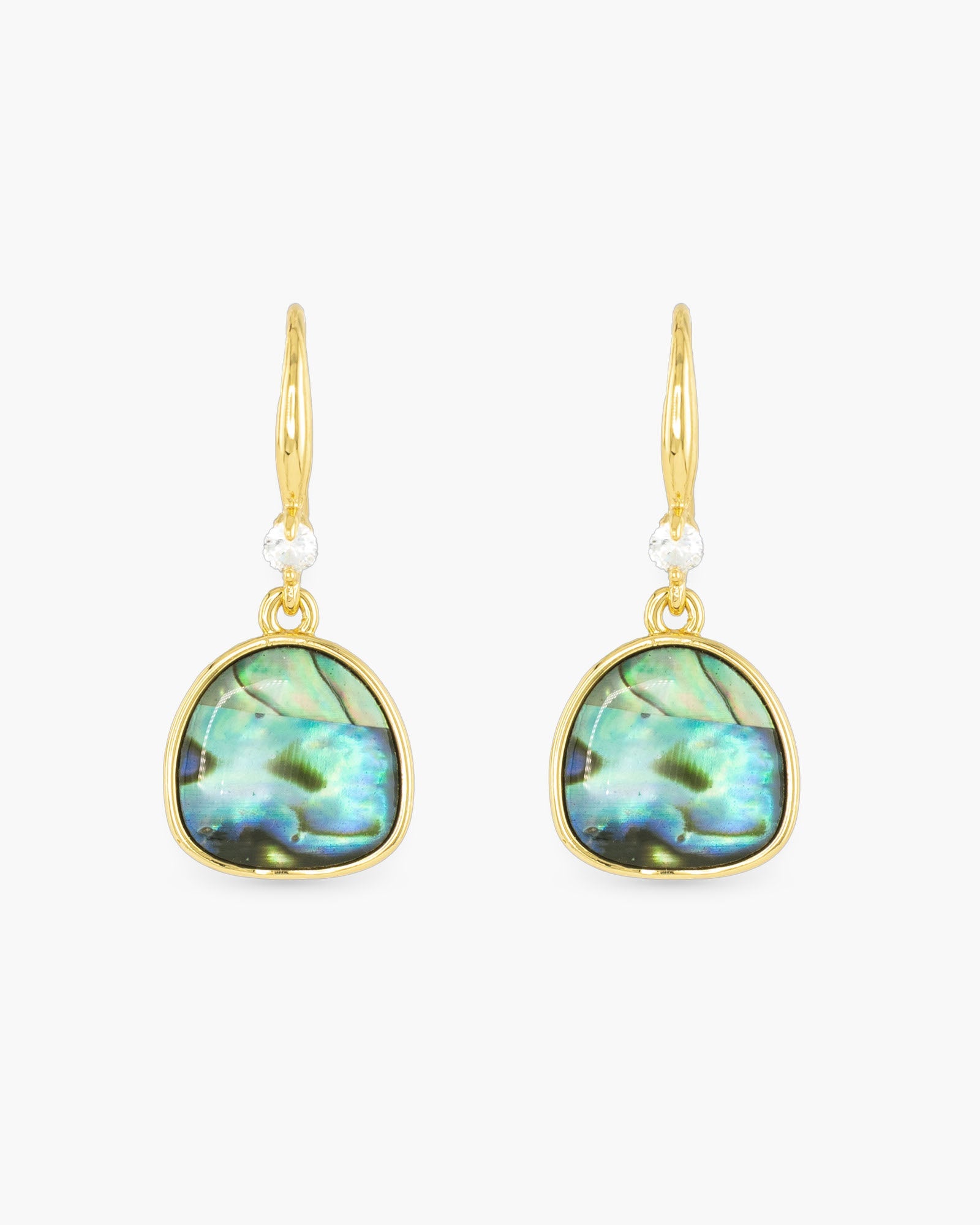 Gold Abalone Blue Dome Drop Earrings