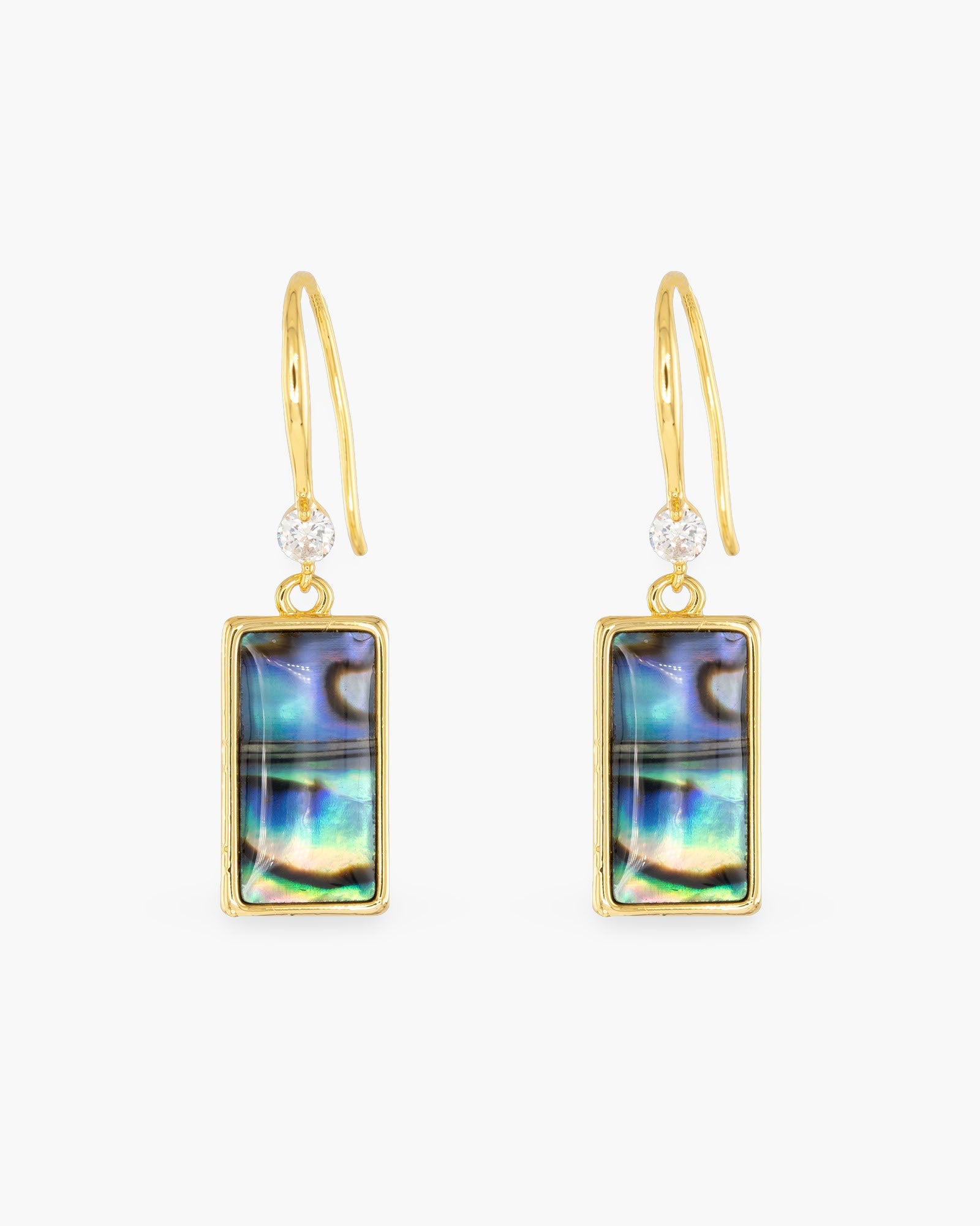 Gold Abalone Rectangle Drop Earrings