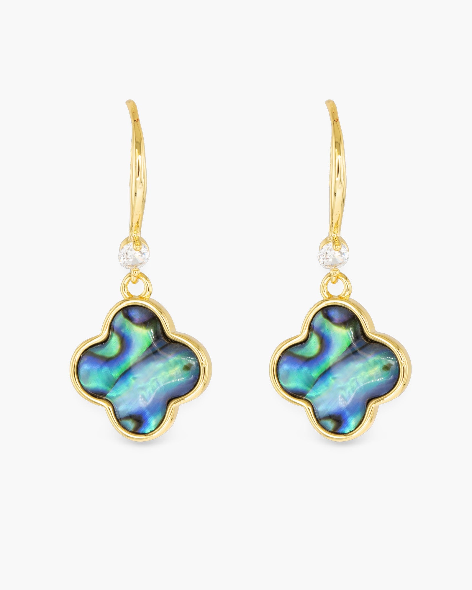 Gold Abalone Clover Drop Earrings