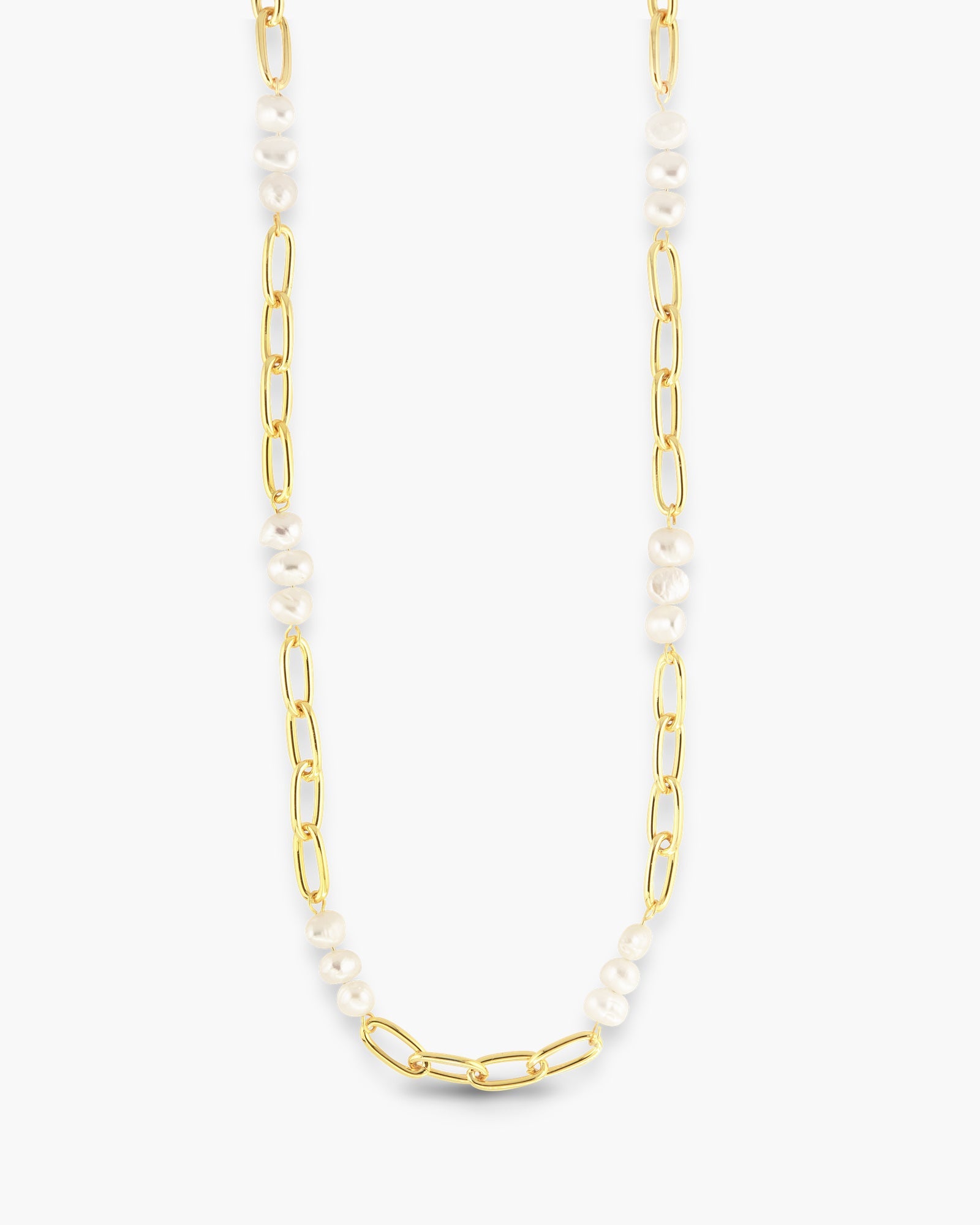 Gold Pearl and Link Necklace