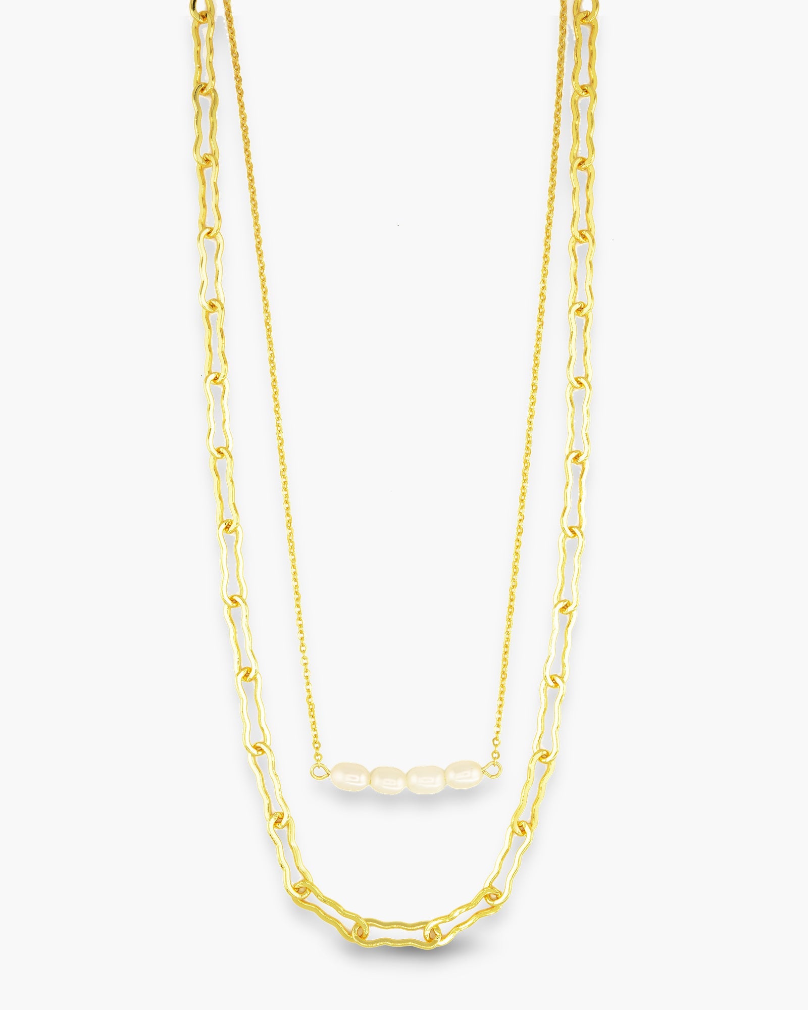 Gold Pearl Bar Layer Necklace