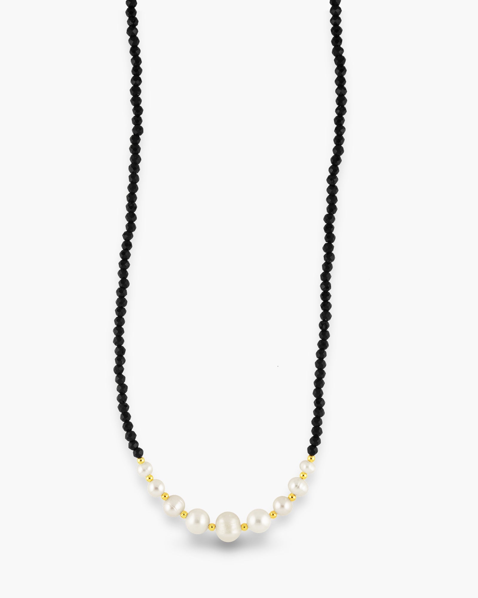 Gold Pearl and Black Graduated Necklace