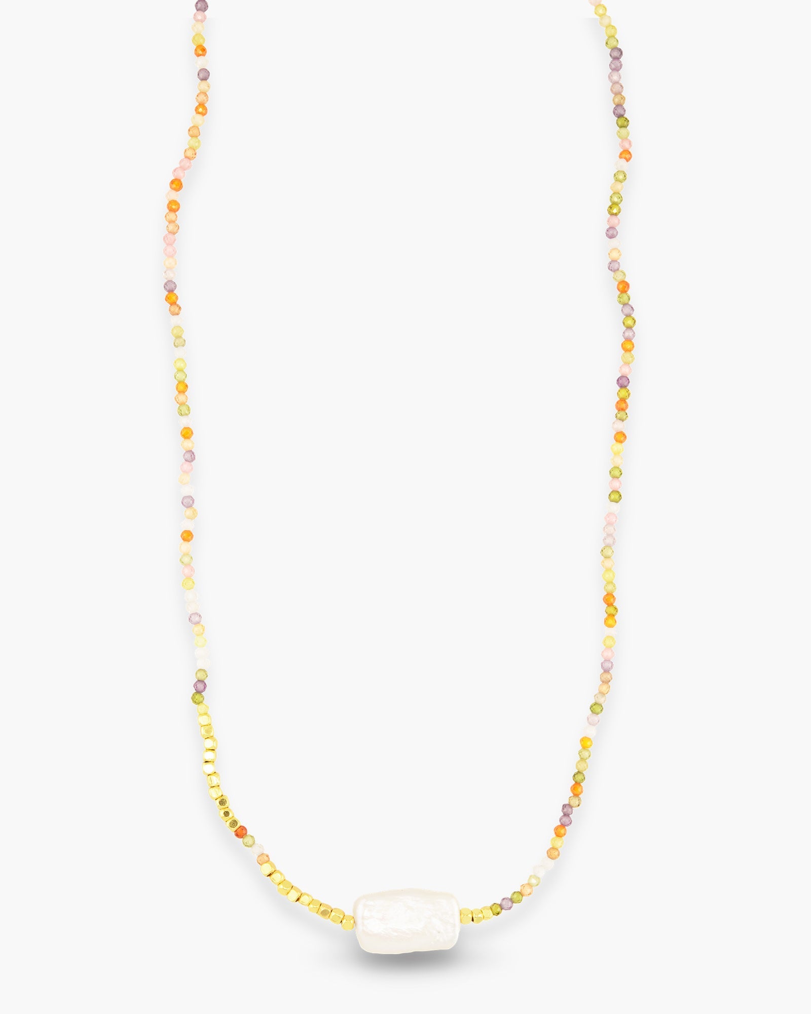 Gold and Pearl Multi Color Bead Necklace