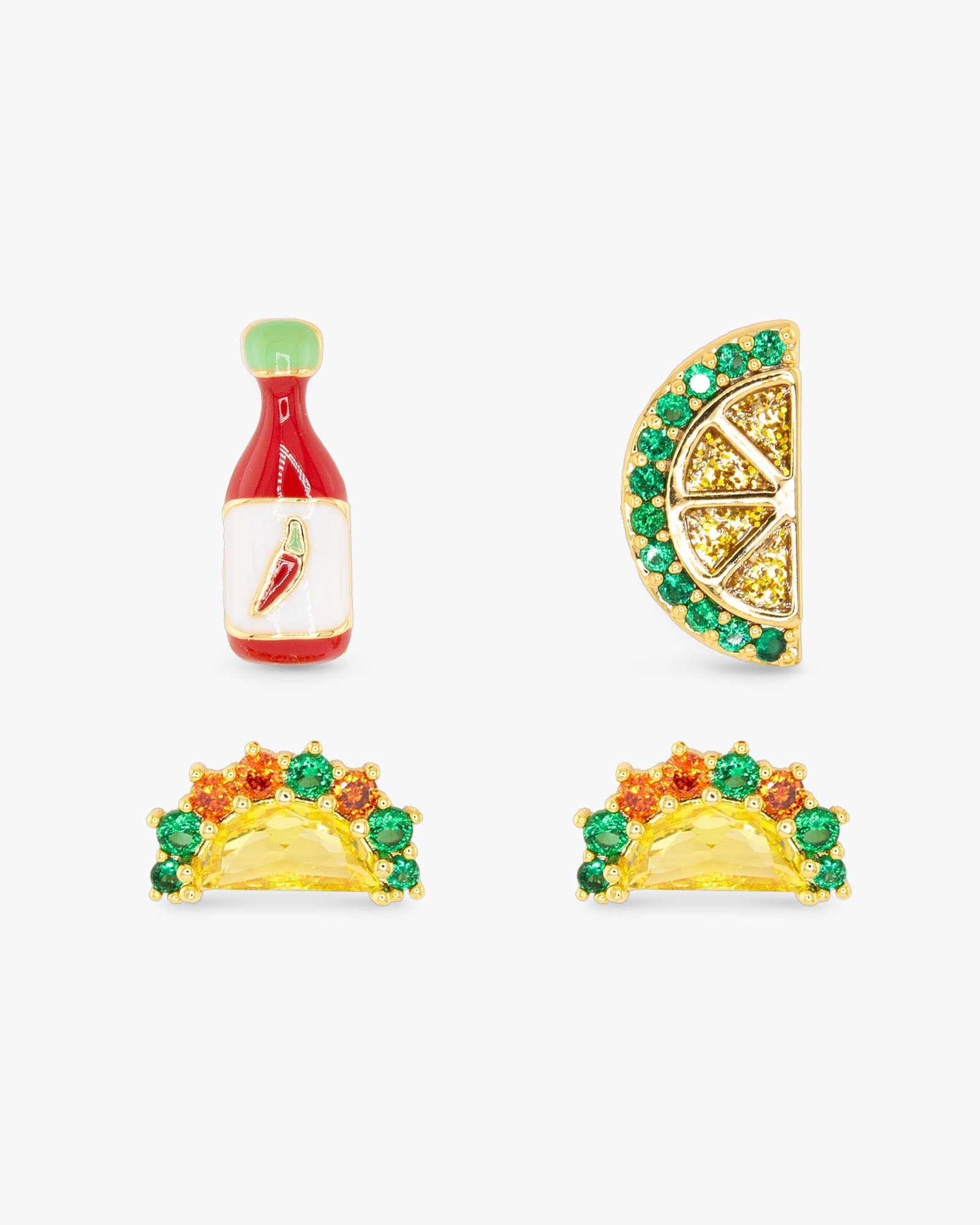 Gold CZ Taco Duo Earrings