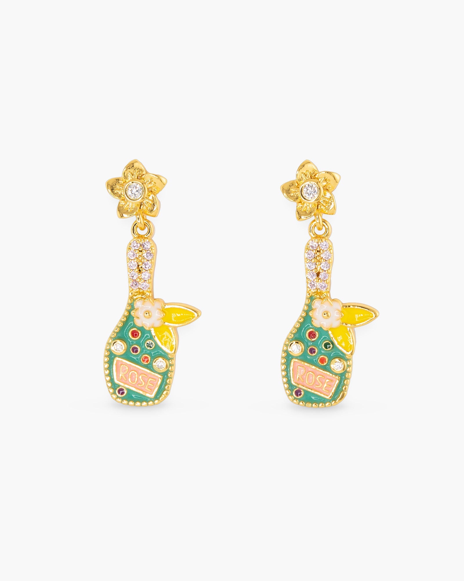 Gold Enamel Bottle Earrings