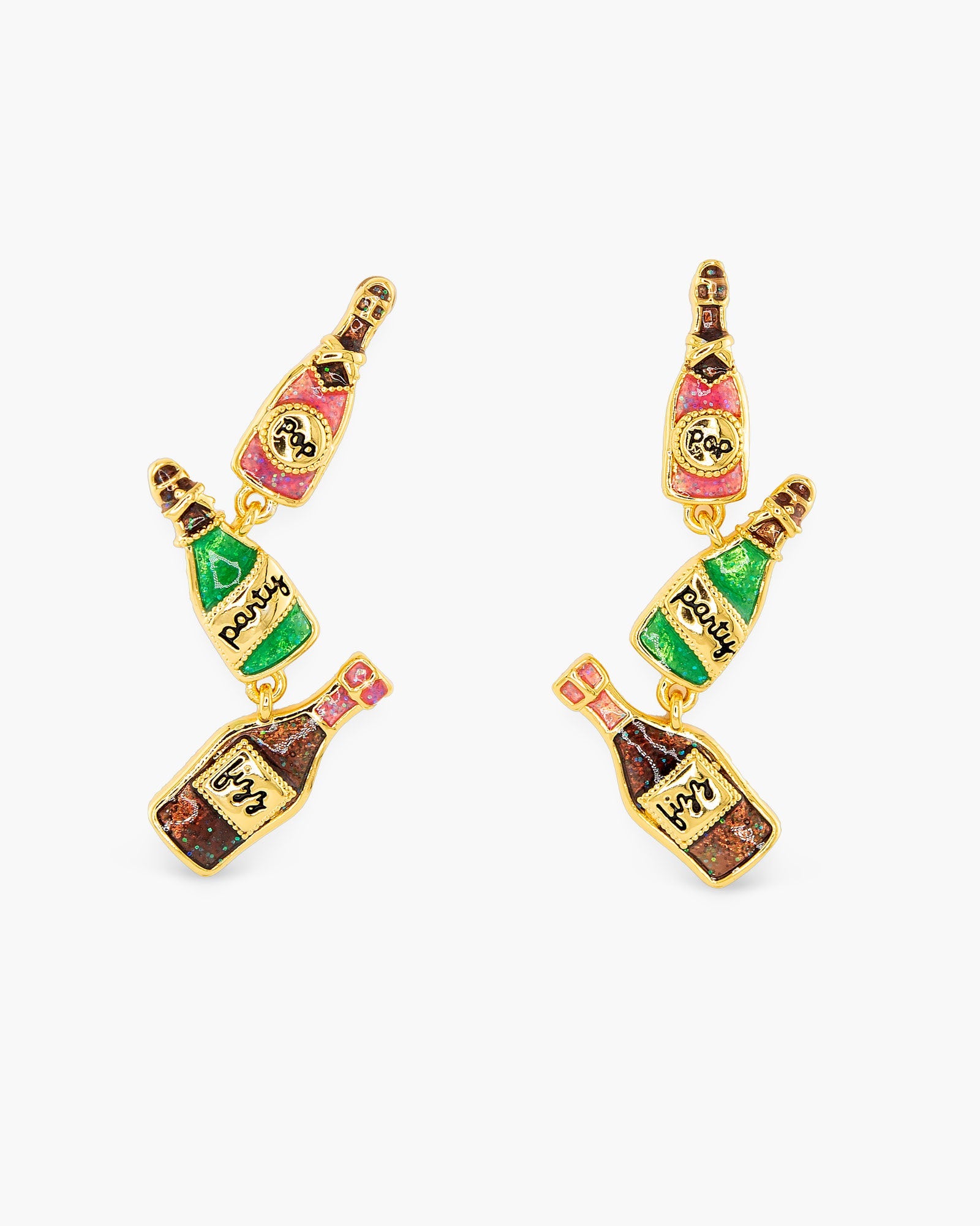 Gold Enamel Pop Fizz Clink Earrings