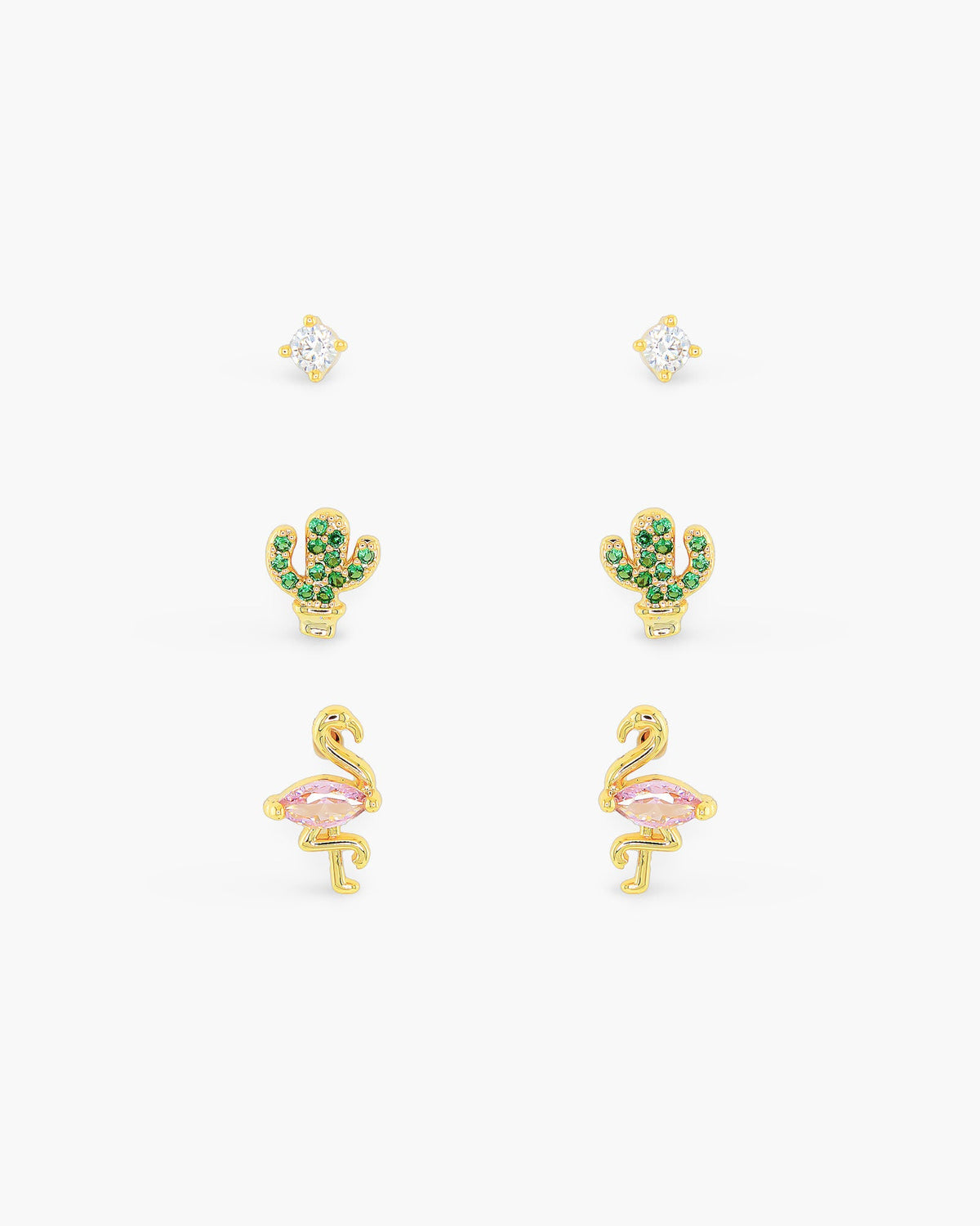 Gold CZ Flamingo Trio Earrings