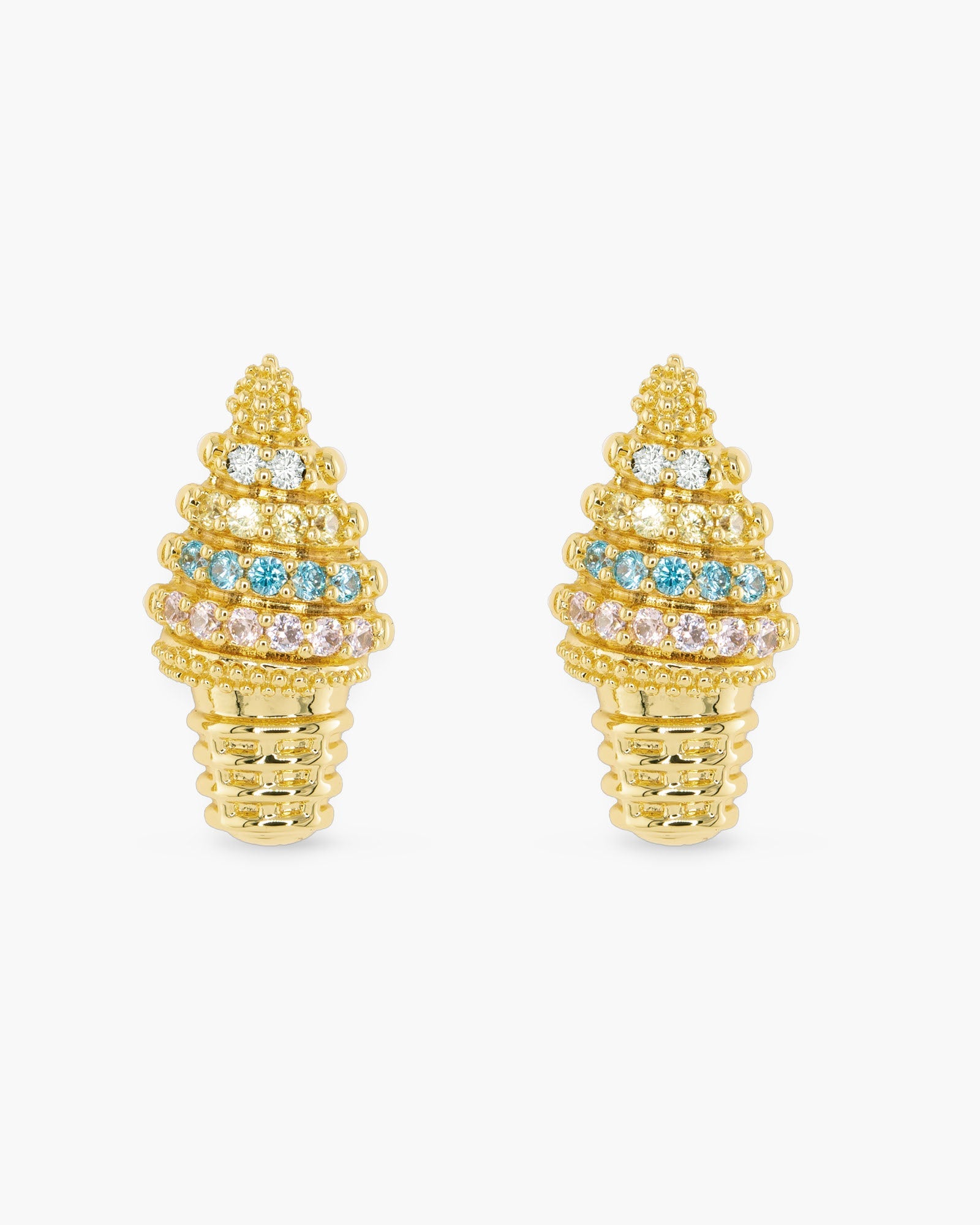 Gold CZ Ice Cream Cone Earrings
