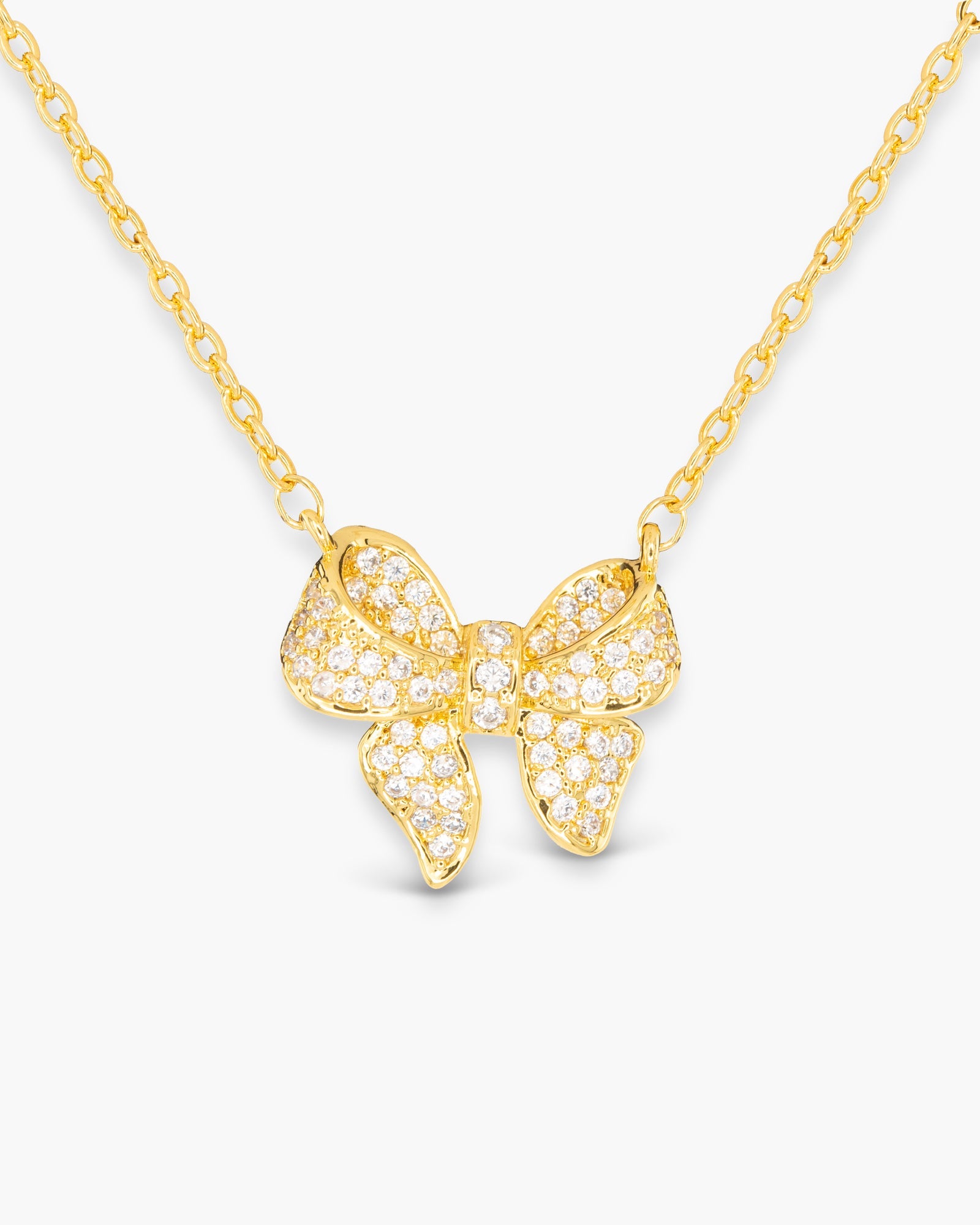 Gold CZ Bow Necklace